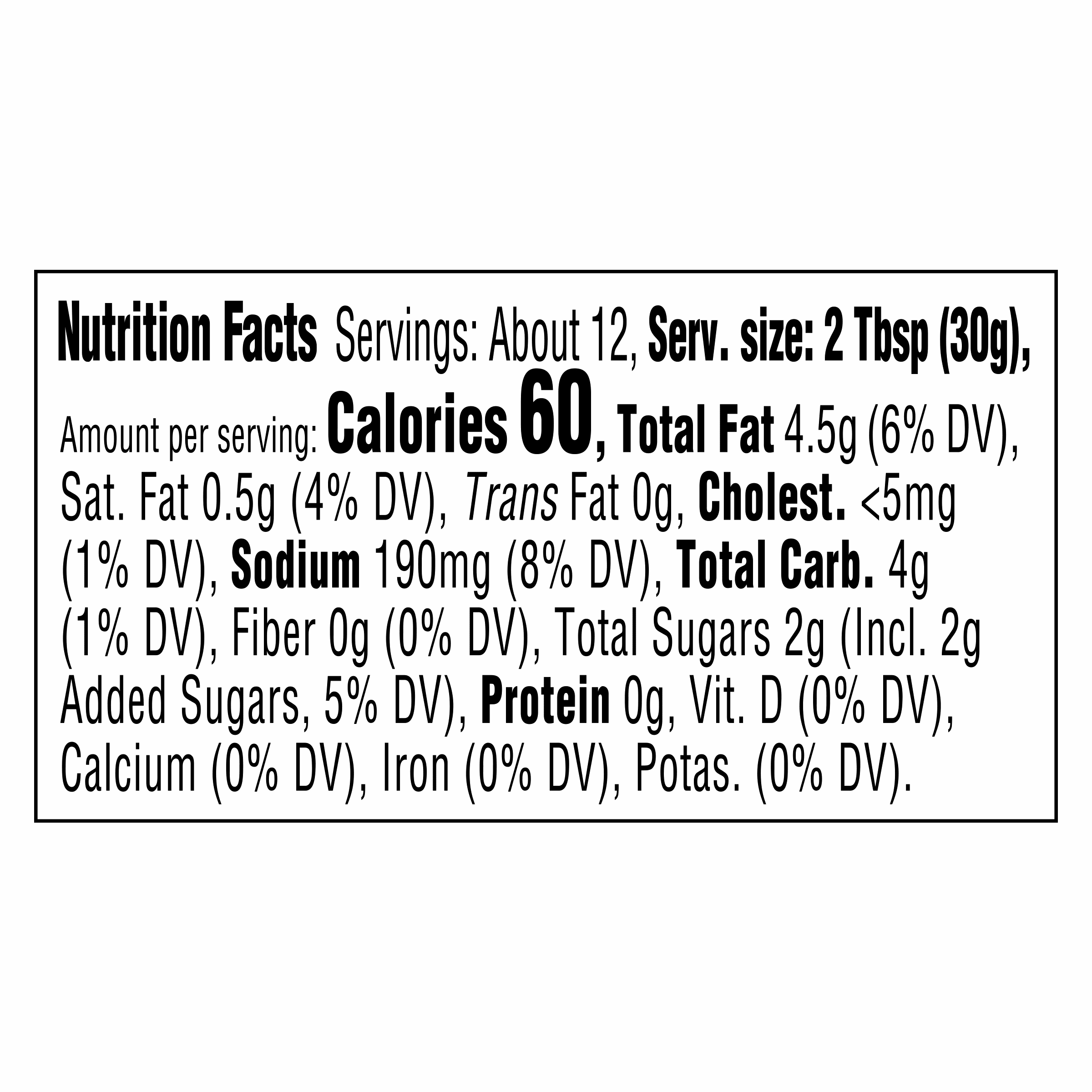 Nutrition info for this product.