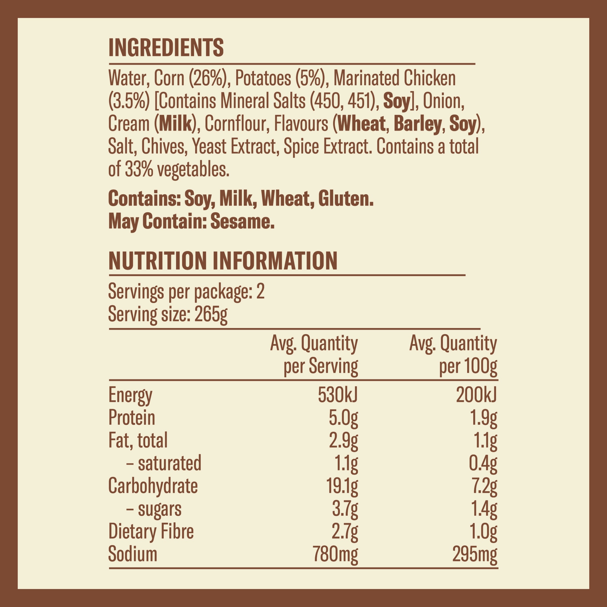 Nutrition info for this product.