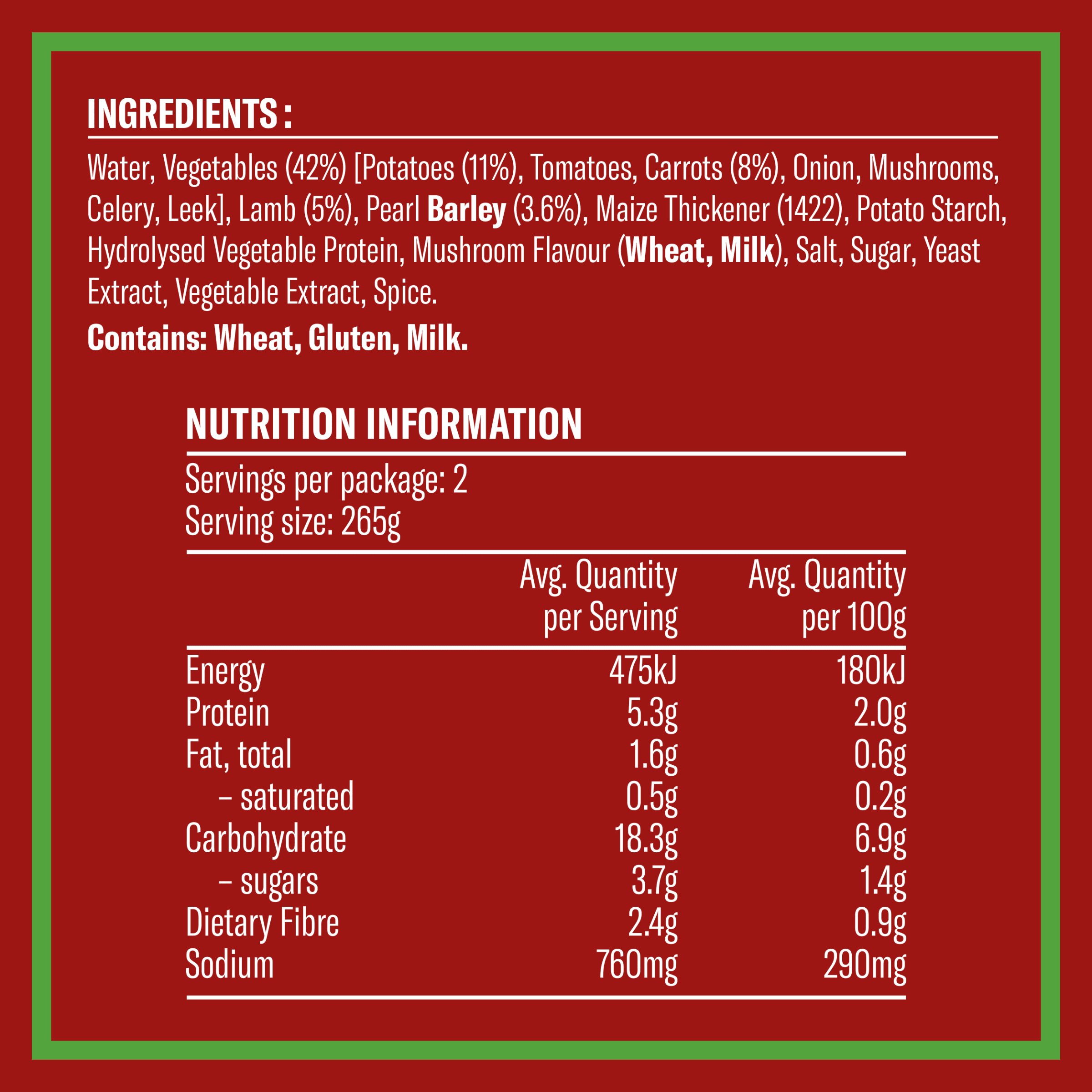 Nutrition info for this product.