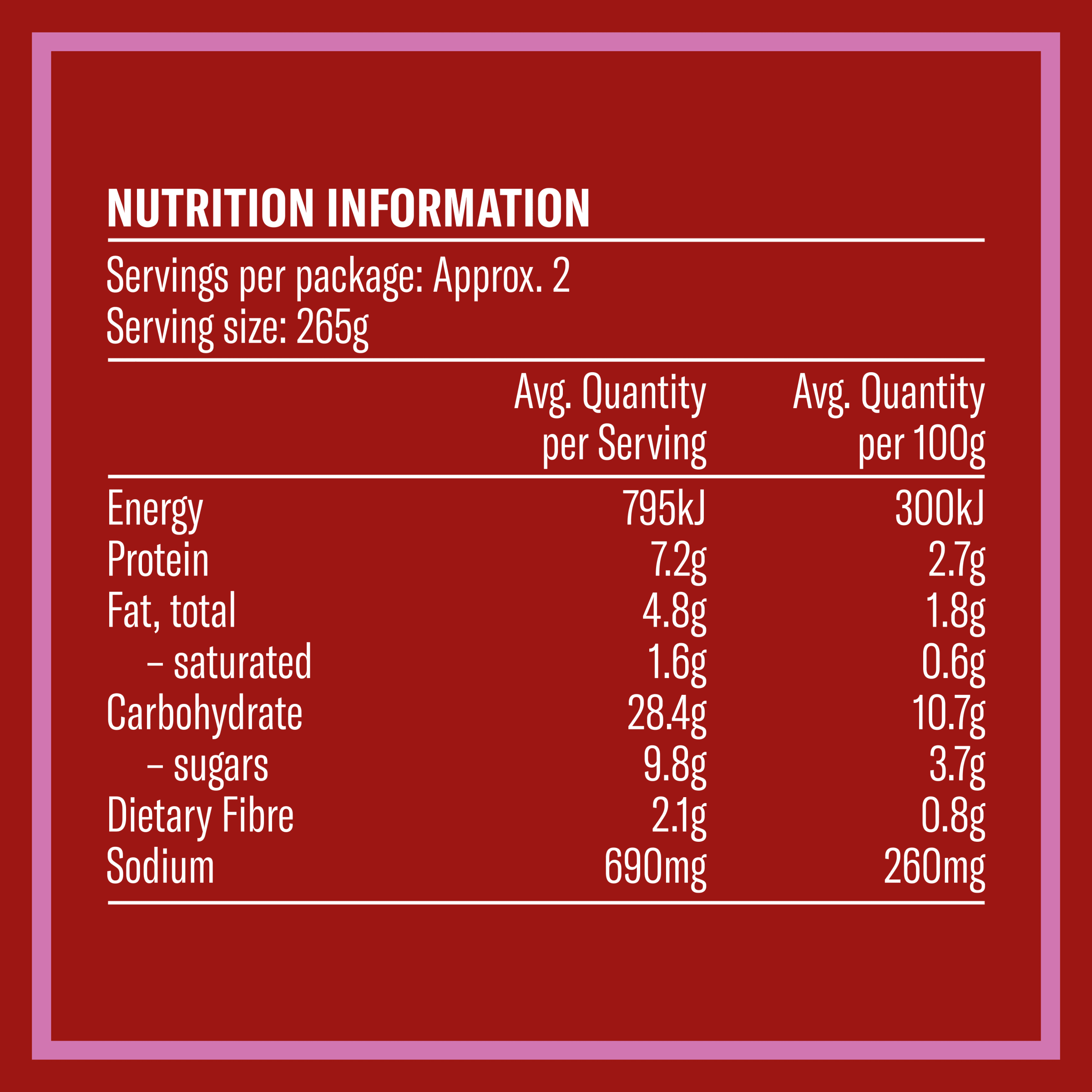 Nutrition info for this product.