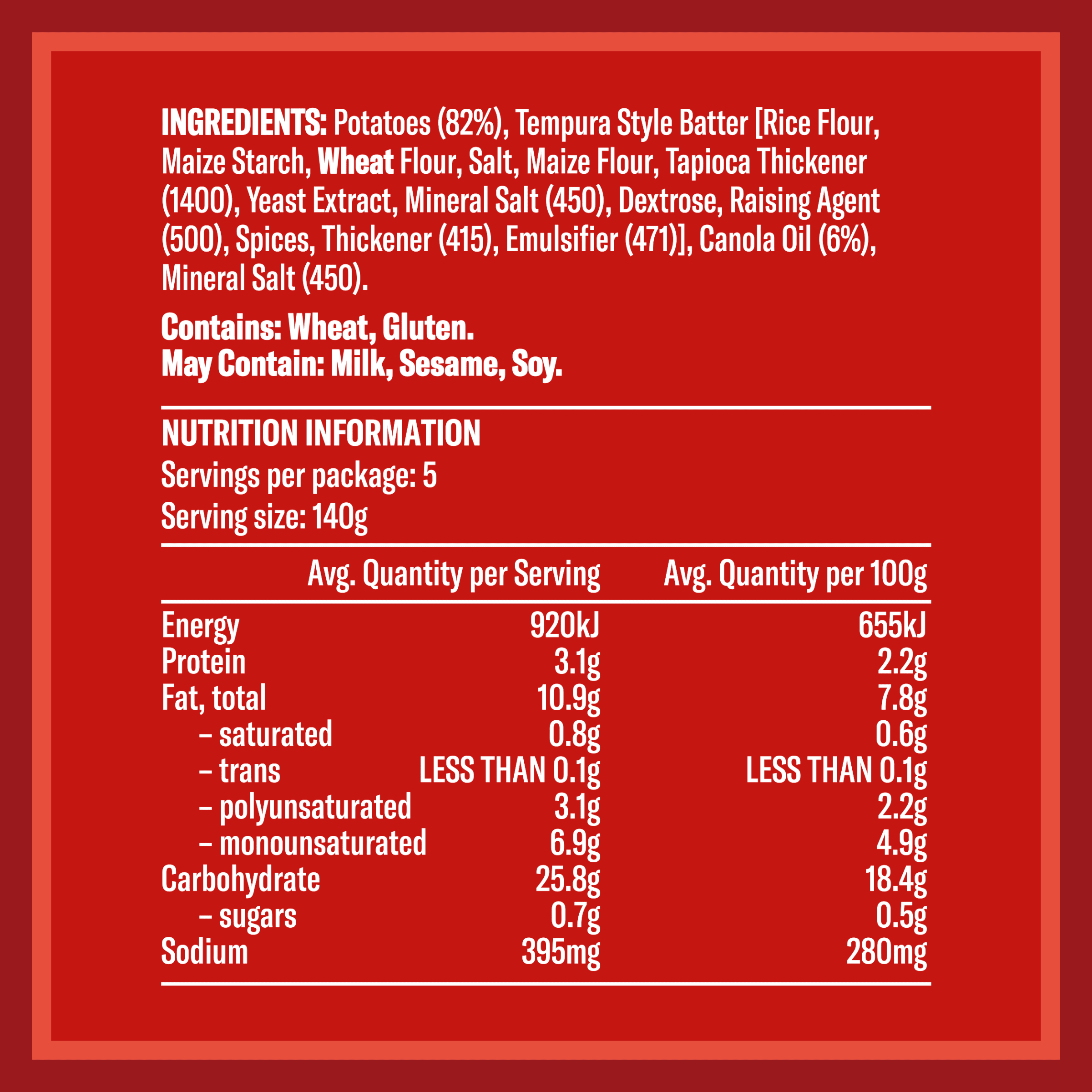 Nutrition info for this product.