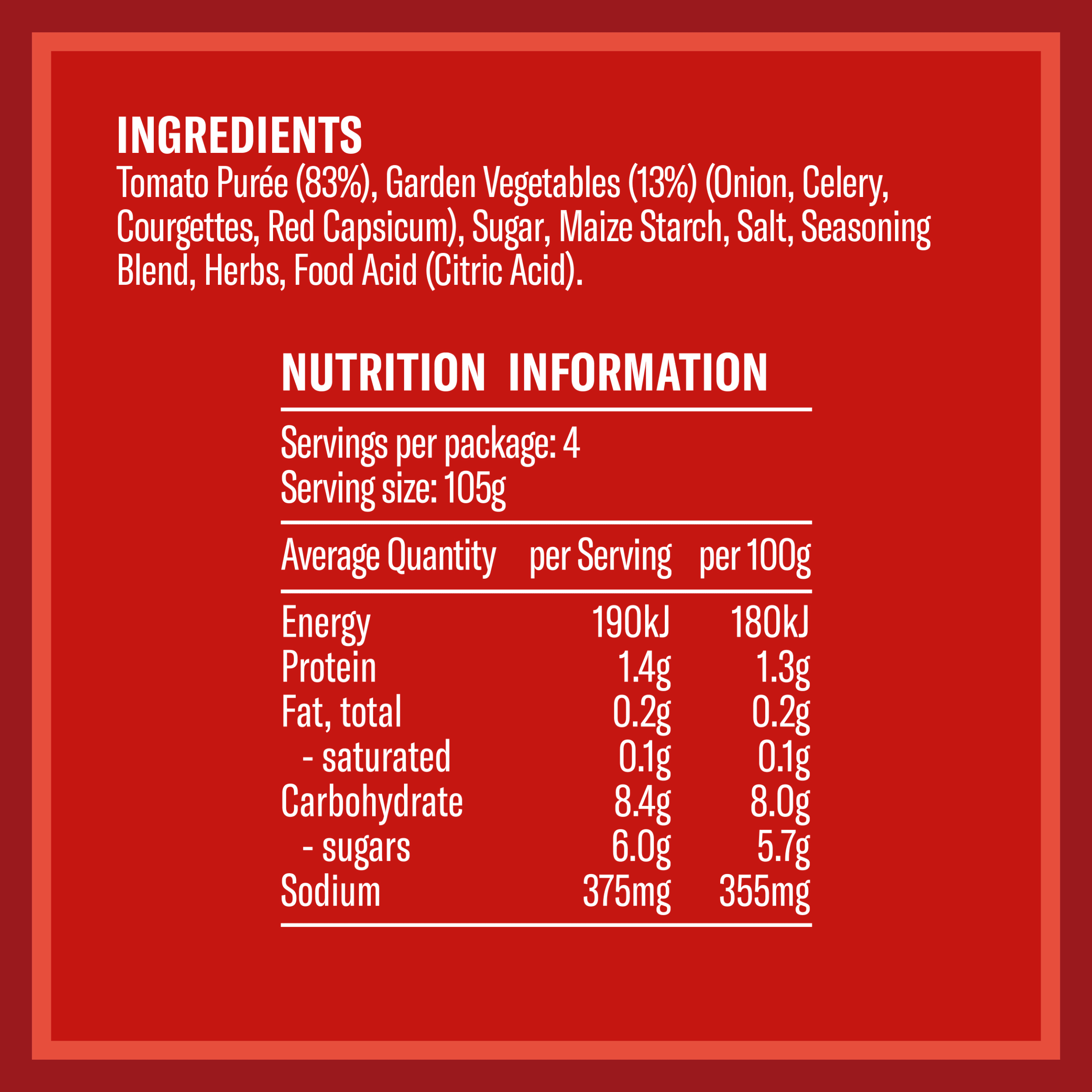 Nutrition info for this product.