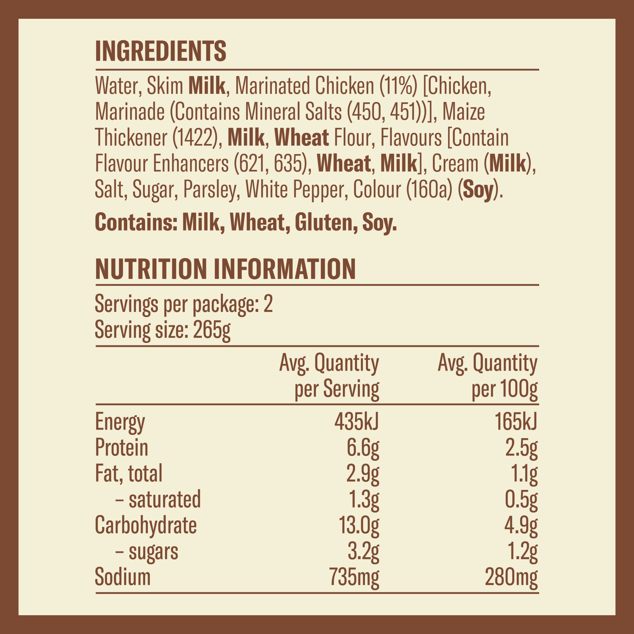 Nutrition info for this product.