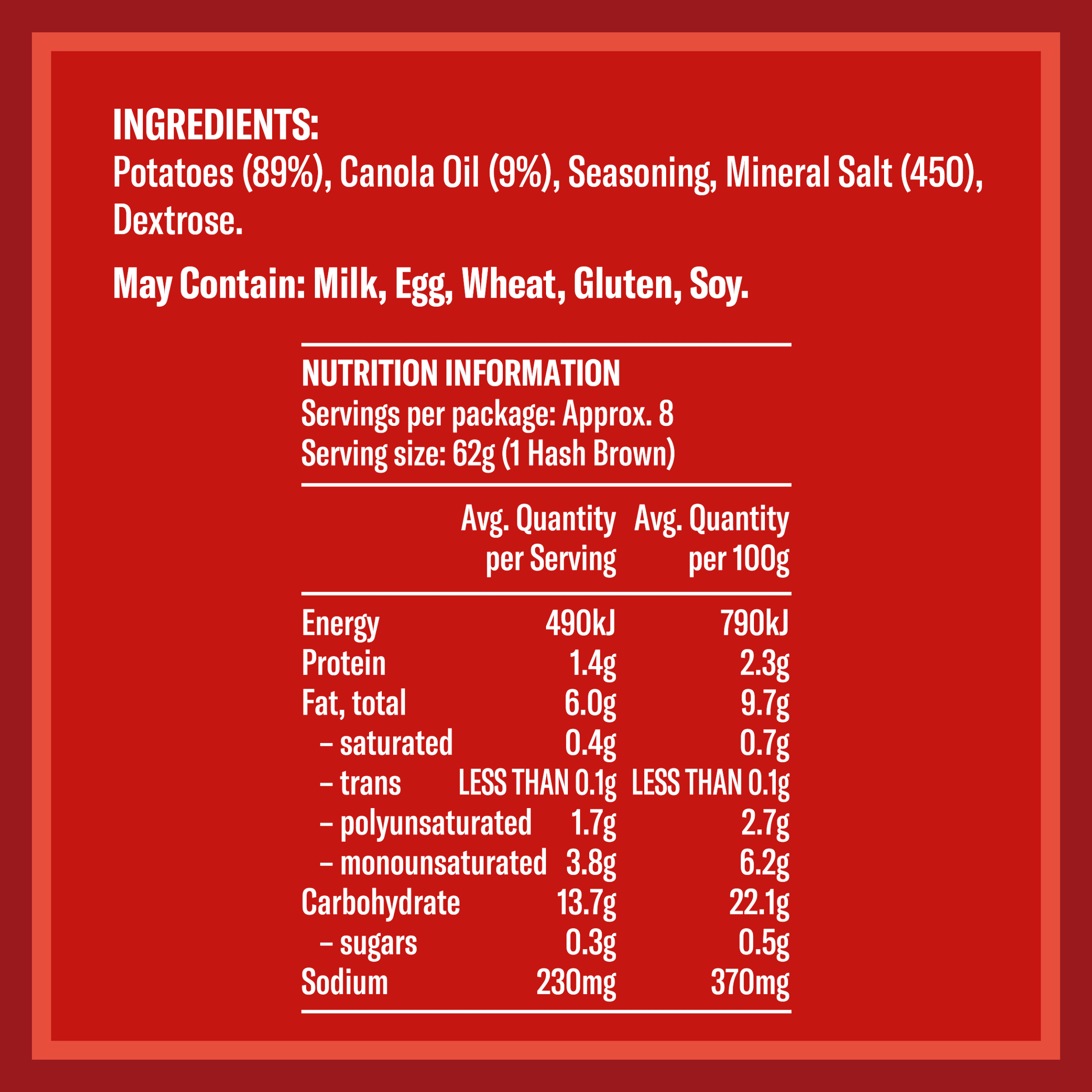 Nutrition info for this product.