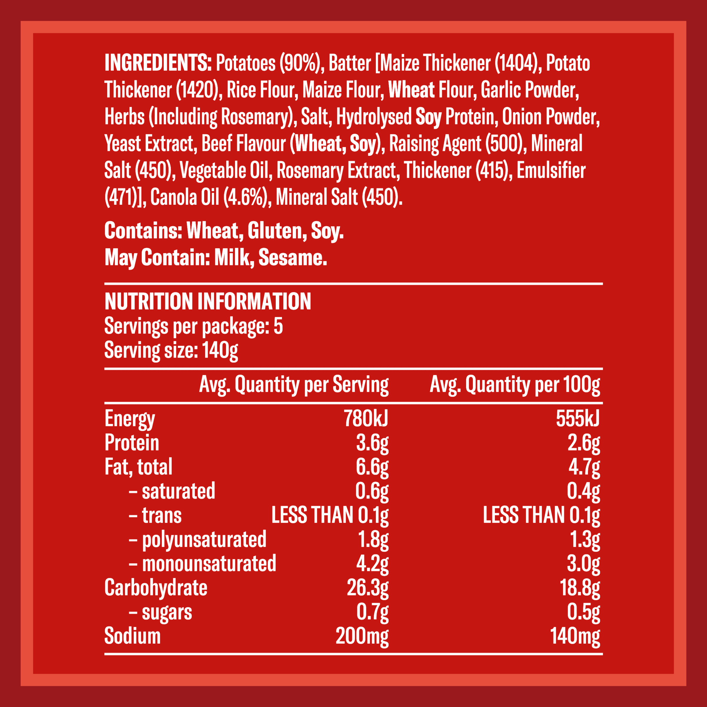 Nutrition info for this product.