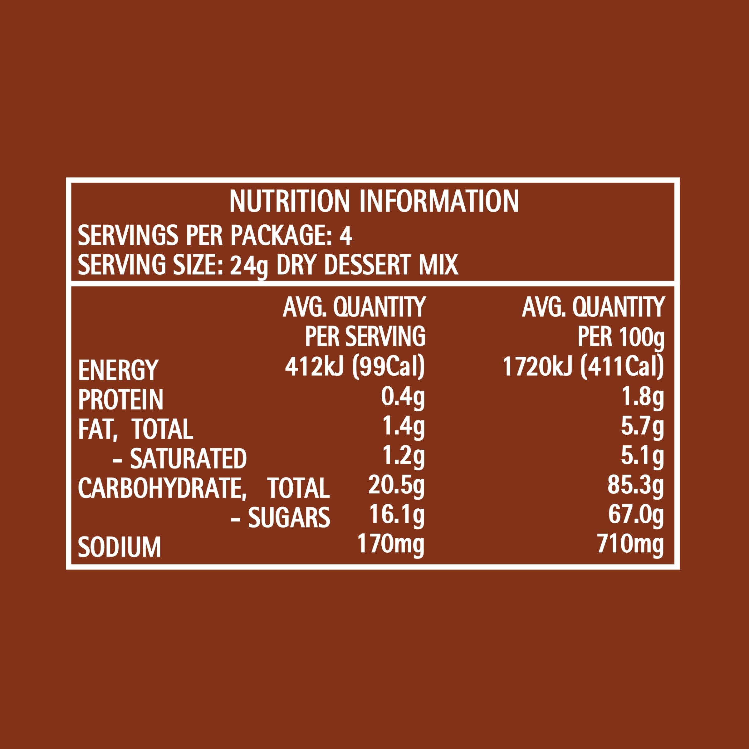 Nutrition info for this product.