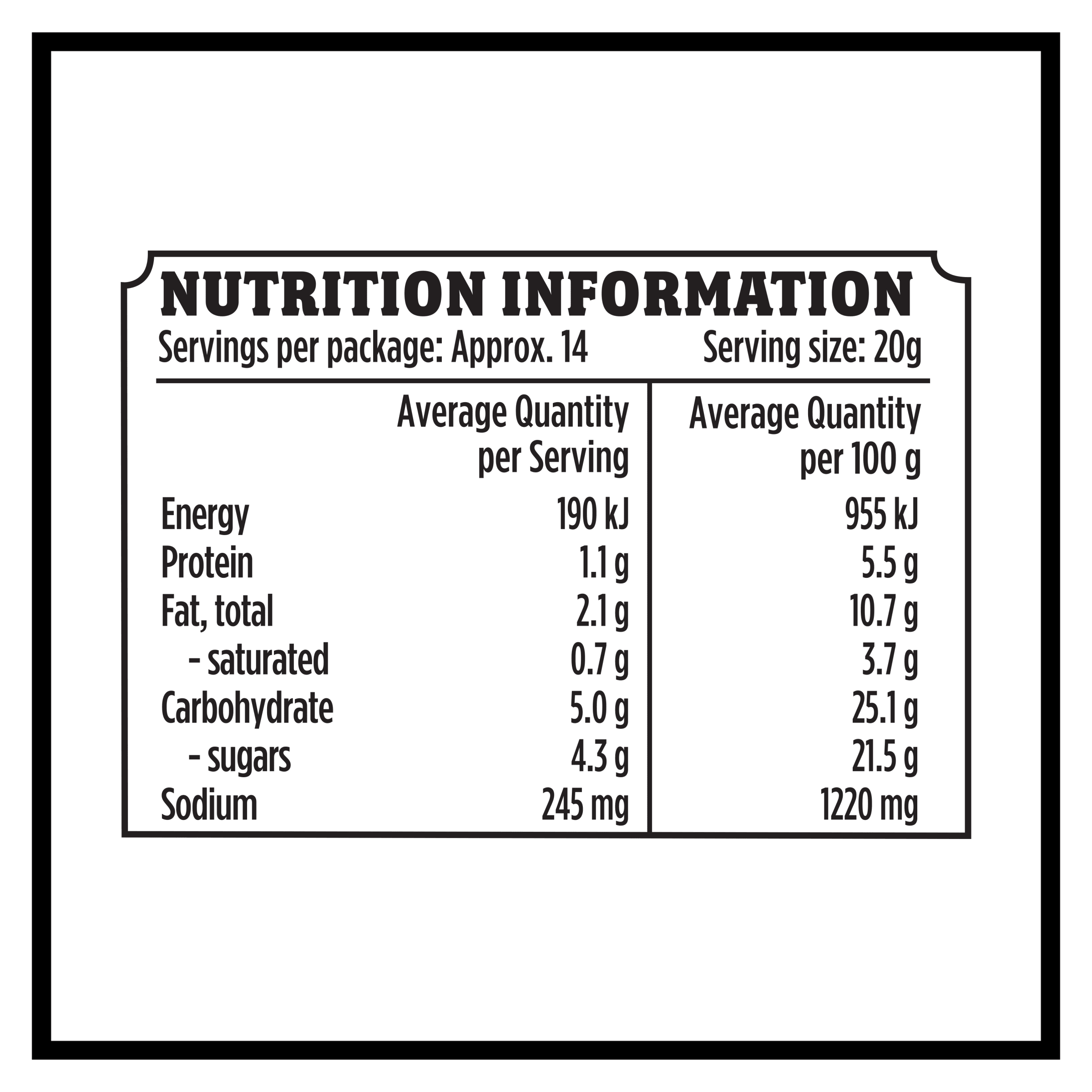 Nutrition info for this product.