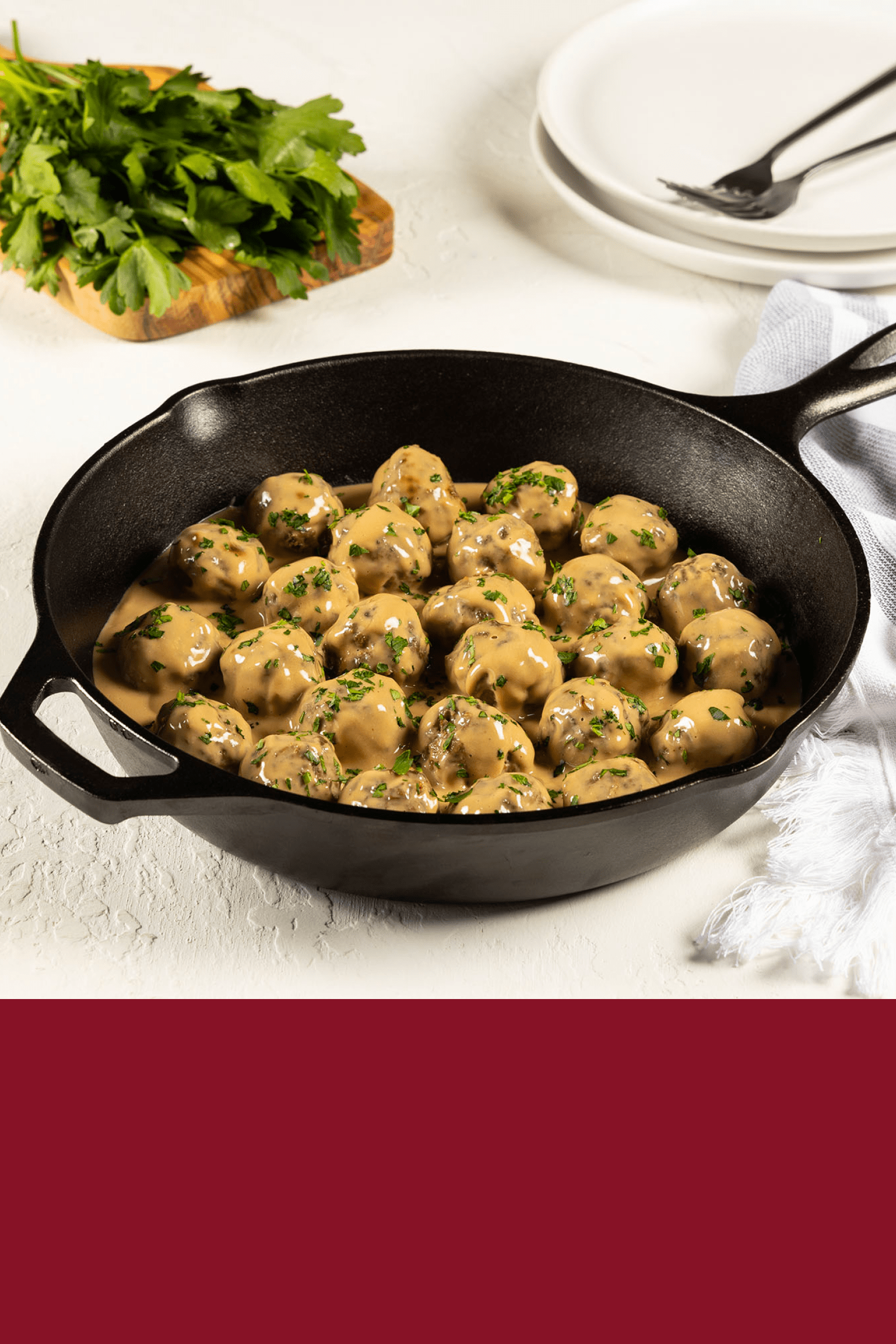 A pan full of Creamy Meatballs, an easy 30-minute recipe made with HEINZ HomeStyle Beef Gravy.