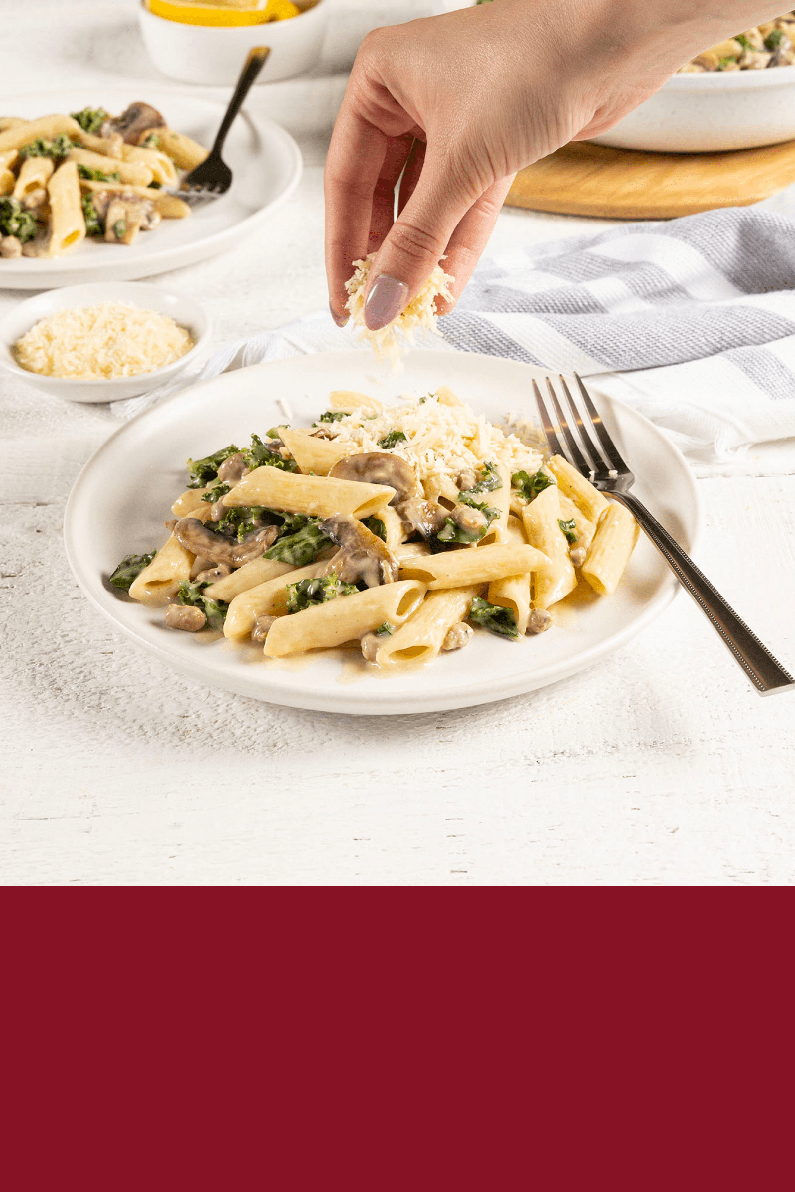 A sprinkling of cheese on top of a quick and easy pasta made with HEINZ HomeStyle Sausage Gravy.