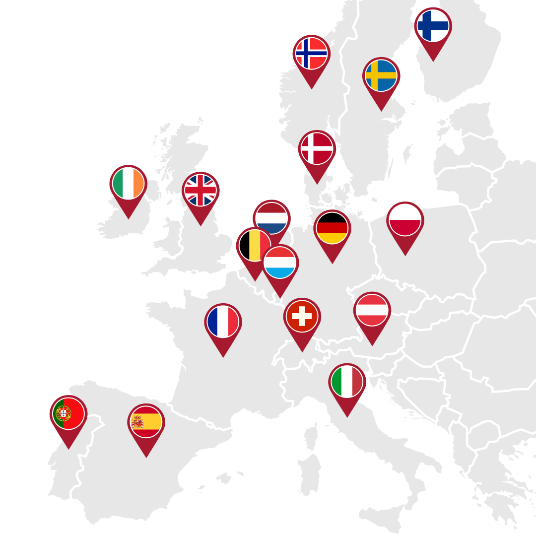 Map of Europe with flag markers