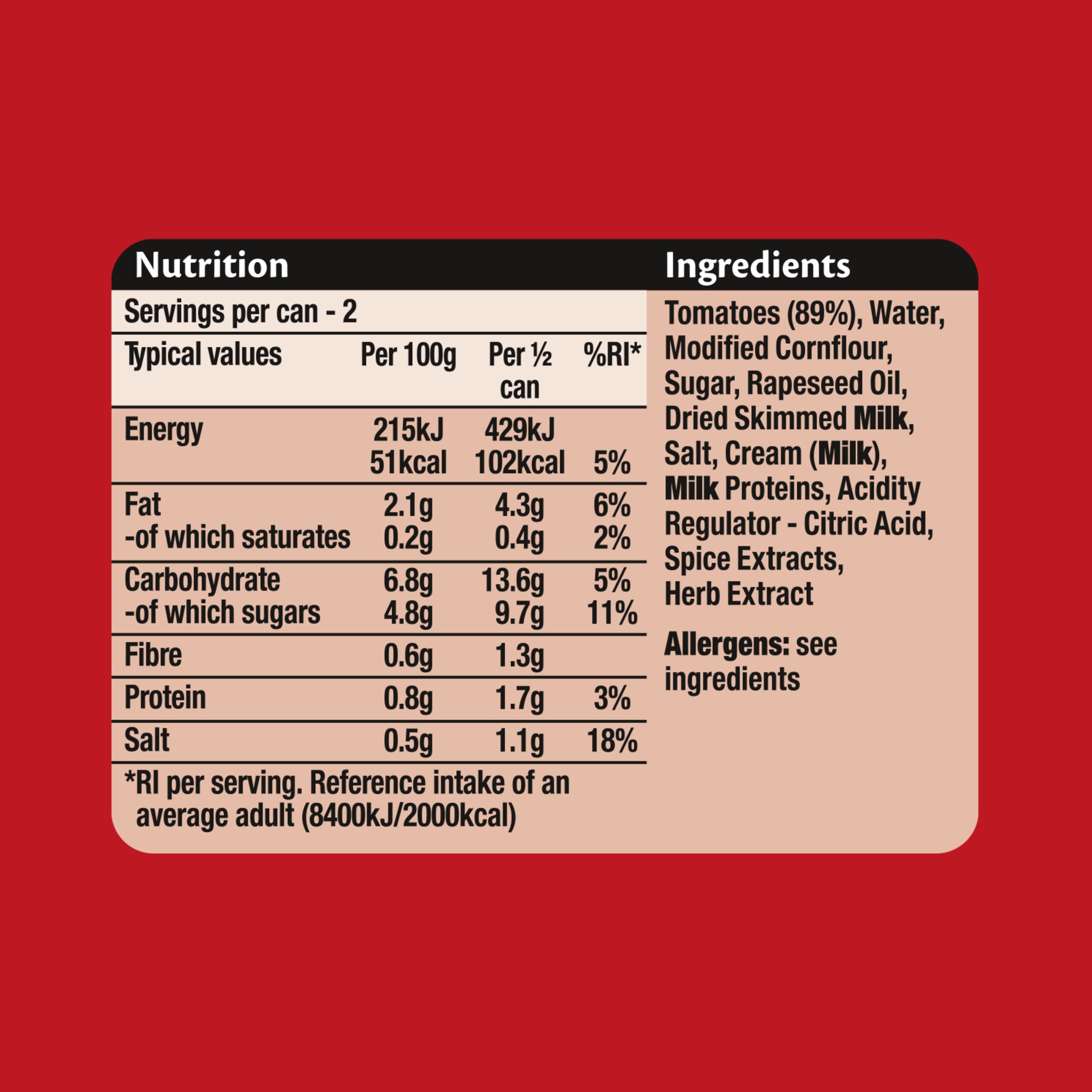 Nutrition info for this product.