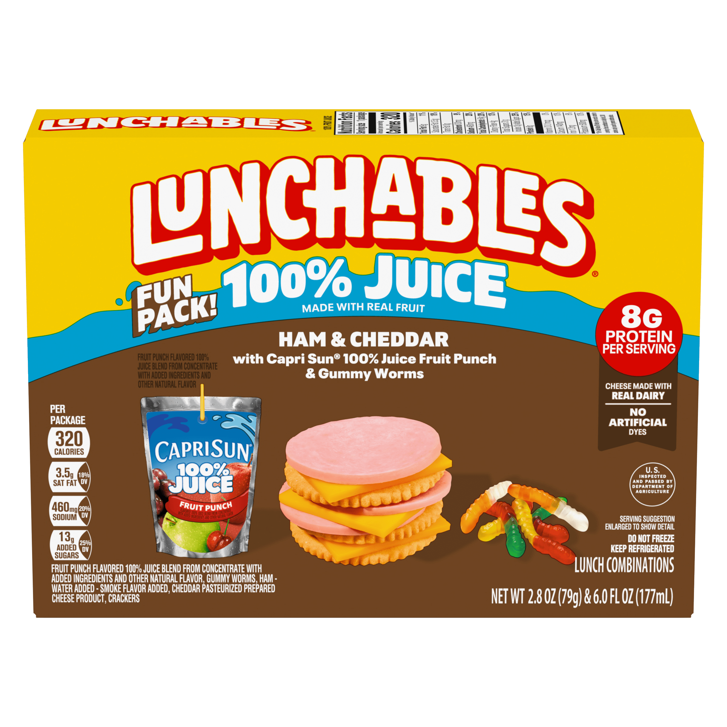 Ham & Cheddar with Capri Sun 100% Juice Fruit Punch & Gummy Worms