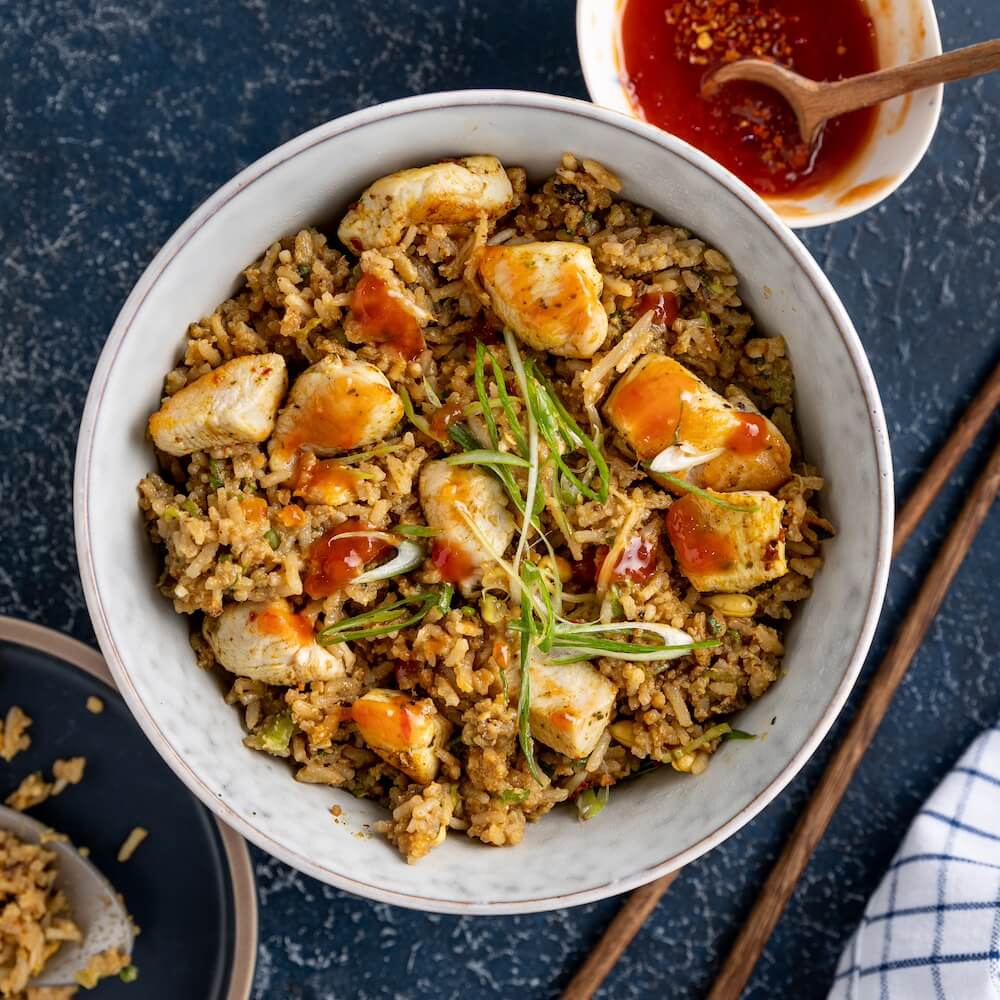 Gebratener Asia Reis mit Hähnchen