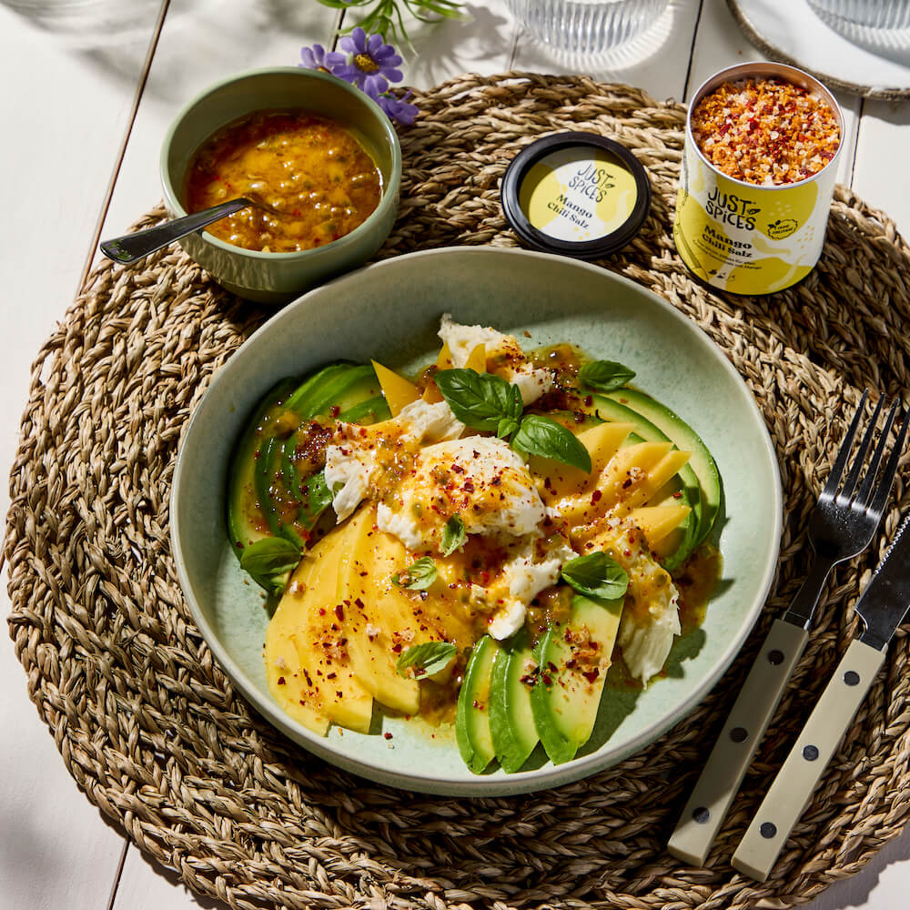 Mango Caprese mit Avocado & Maracuja Dressing