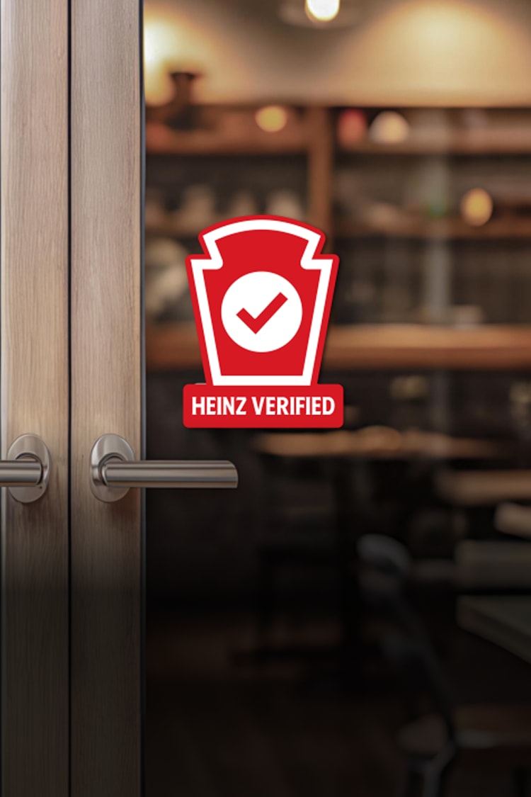 Heinz Verified seal is affixed to a restaurant door.
