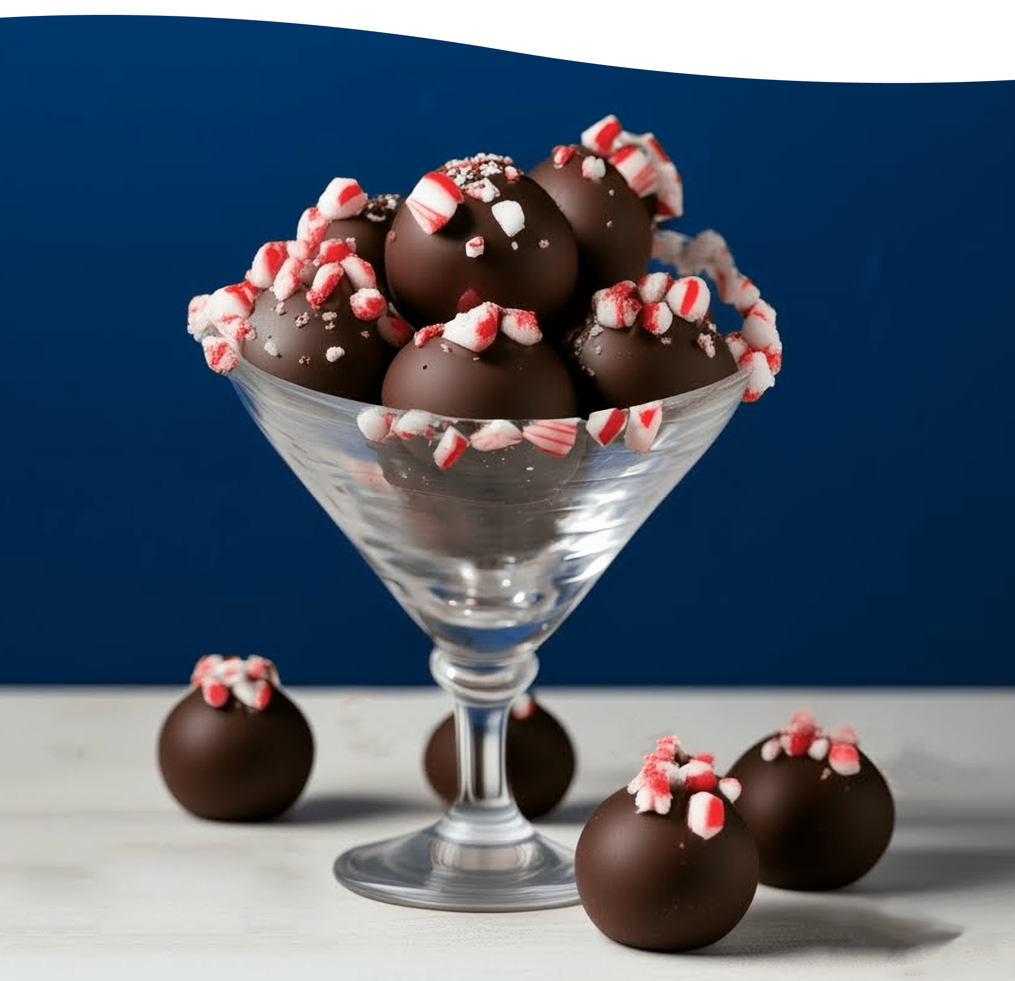 Festive Peppermint Cookie Balls in Martini Glass