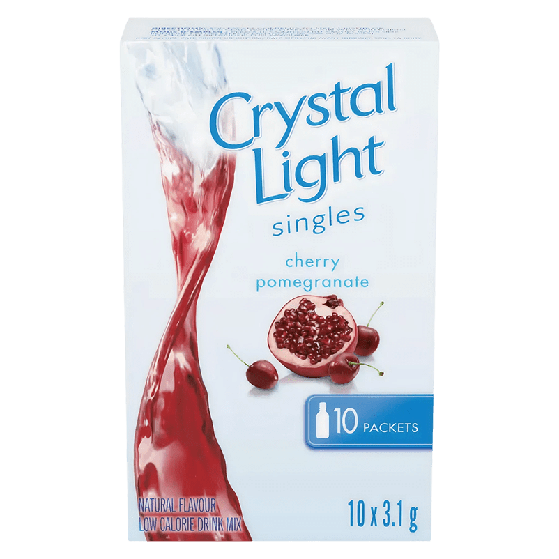 Crystal Light Singles Cherry Pomegranate flavor, 10-packet box.