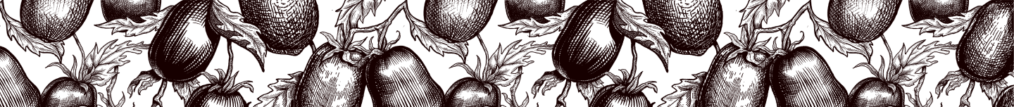 A stylized divider graphic featuring abstract tomato shapes inspired by Escalon Tomatoes, a Kraft Heinz Away From Home brand.