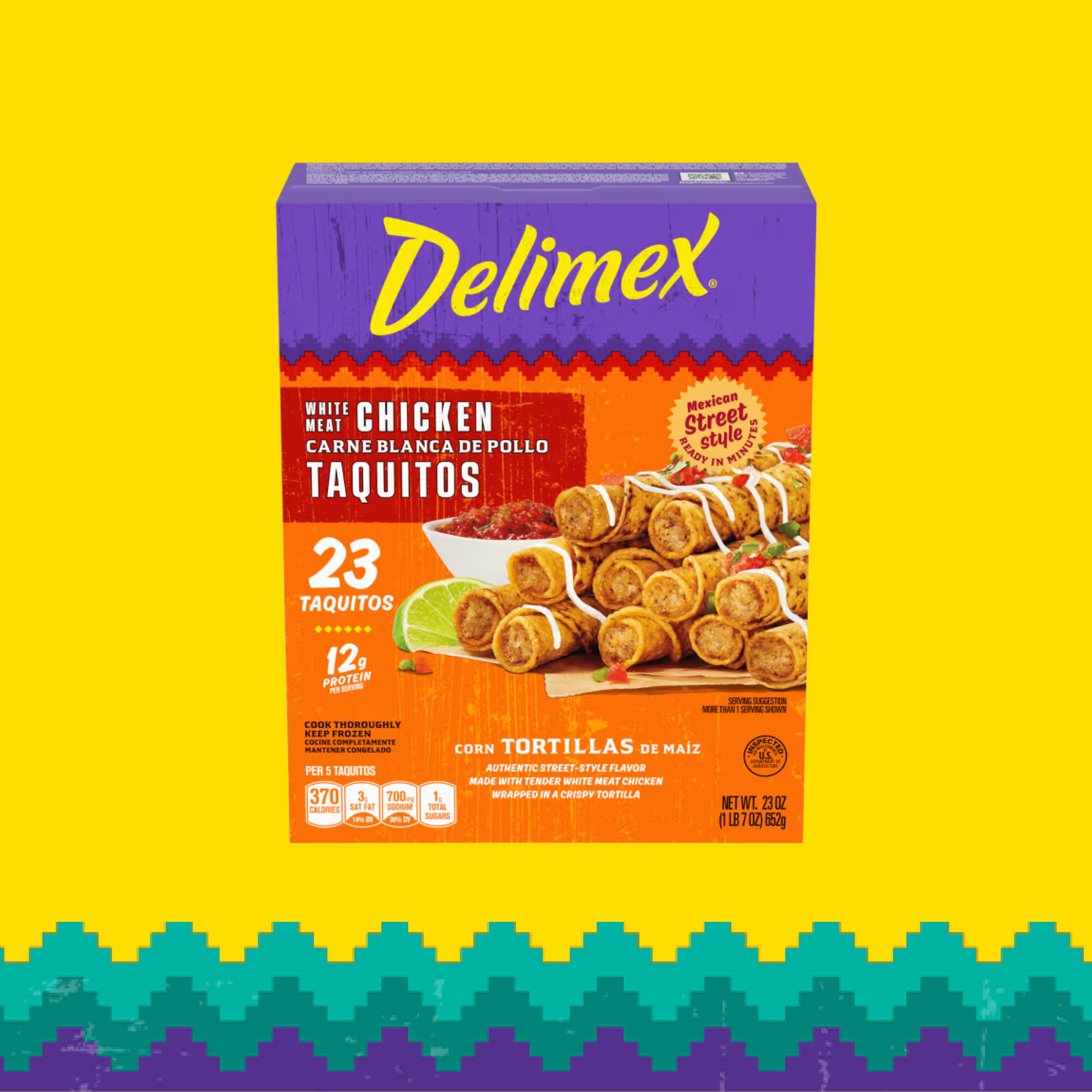DELIMEX White Meat Chicken Corn Taquitos Frozen Snacks