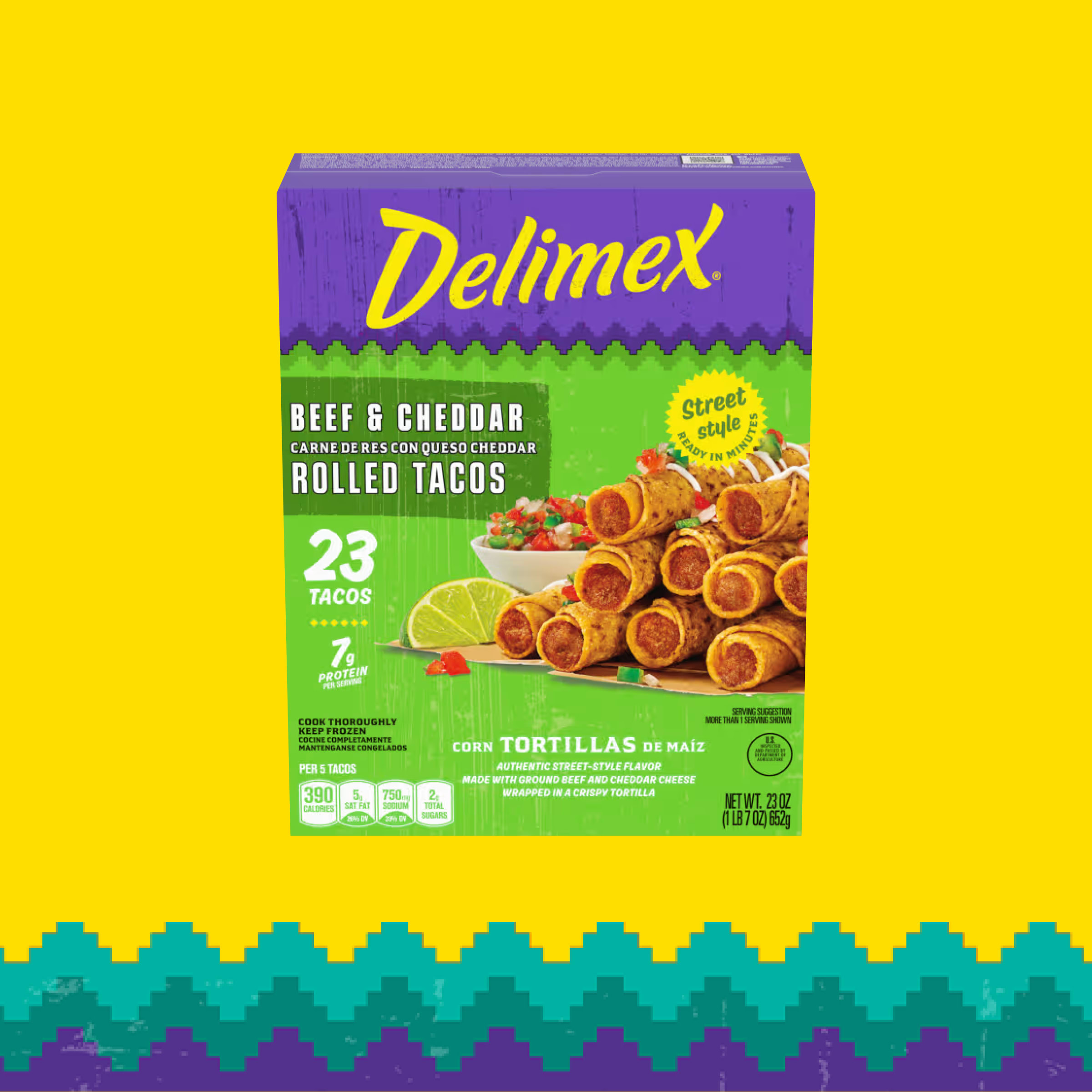 DELIMEX Beef & Cheddar Corn Rolled Tacos Frozen Snacks