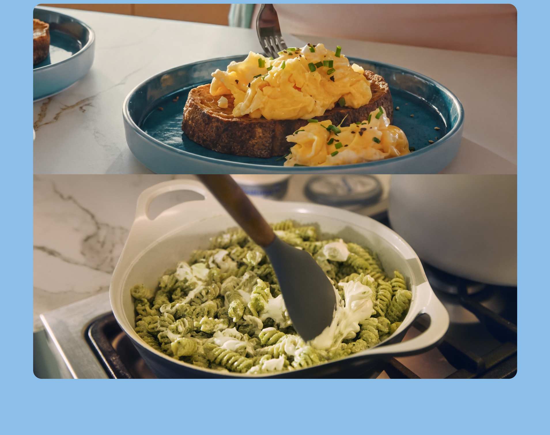 Two photos of dishes made with Philadelphia Cream Cheese