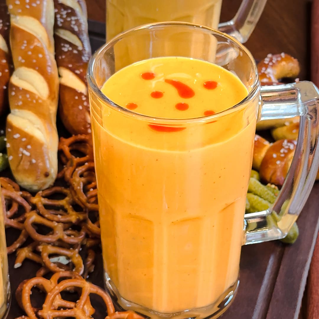 Beer Mug of Cheese Dip with Pretzels
