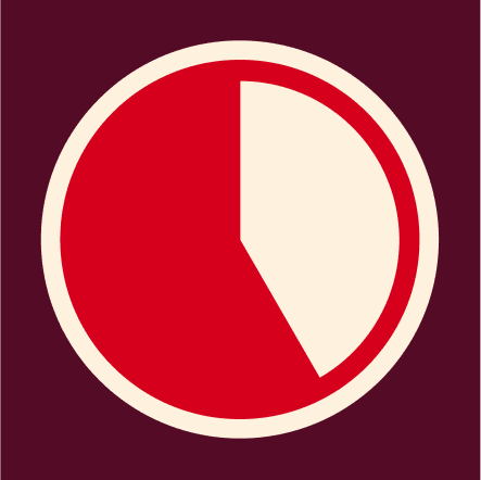 A visual representation of a 25-minute timer. The pie chart, set against a dark purplish-red background, shows a predominantly off-white portion, indicating that most of the time has elapsed. The smaller red sliver represents the remaining time.
