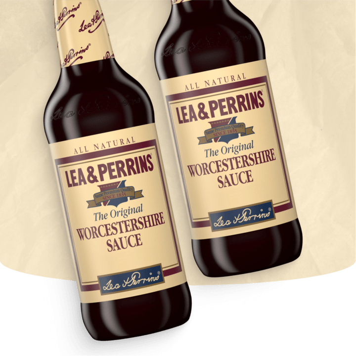 Two bottles of Lea & Perrins Worcestershire sauce.