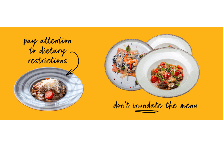 Multiple plates of food in front of a yellow background