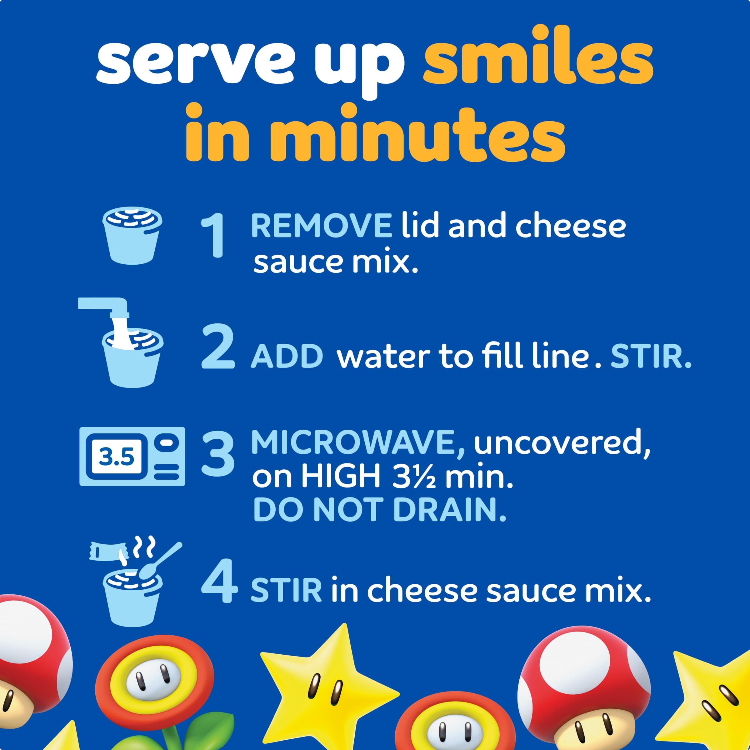 Mac & Cheese Microwavable Dinner with Super Mario Power-Up Pasta Shapes