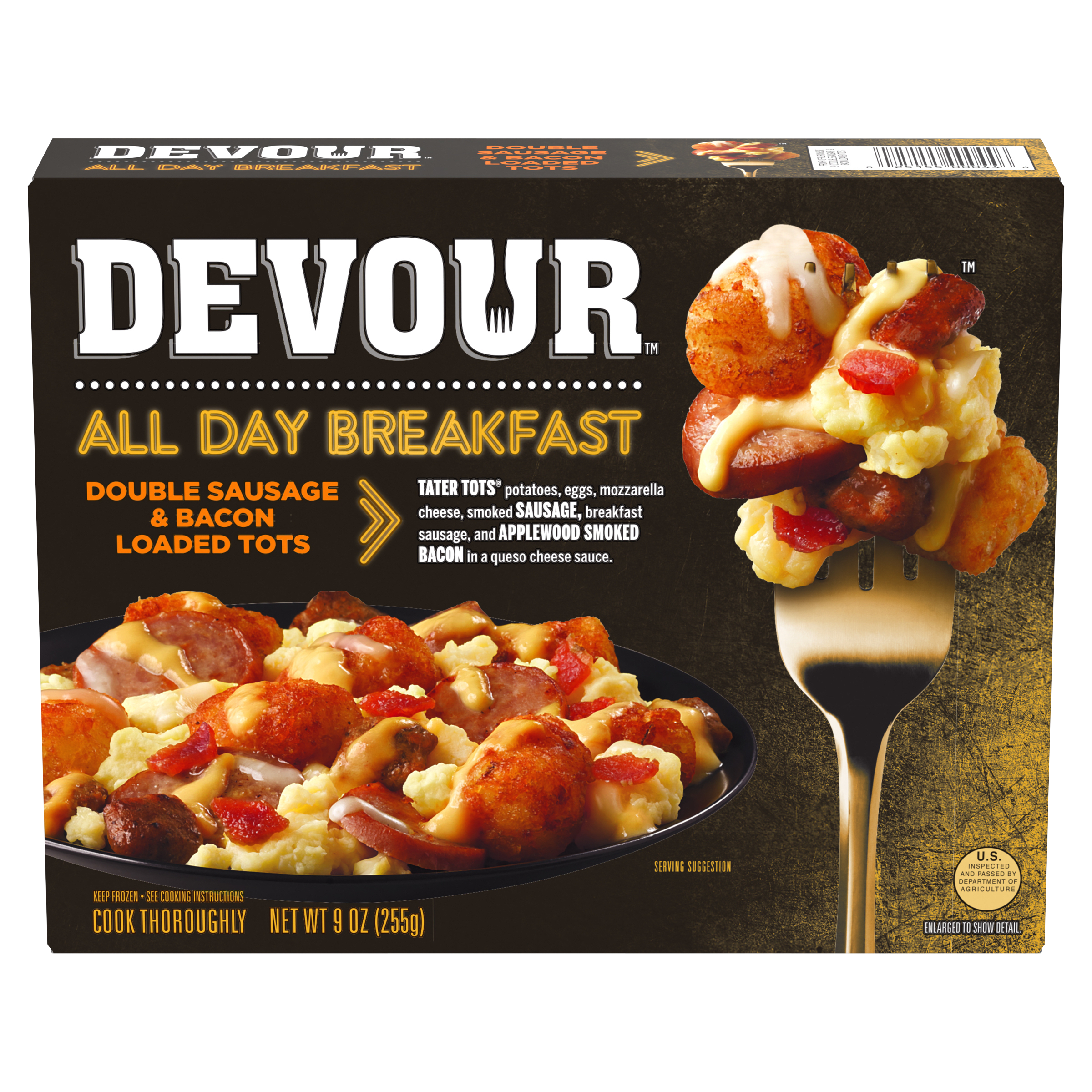 Double Sausage & Smoked Bacon Loaded Tater Tots Frozen Meal