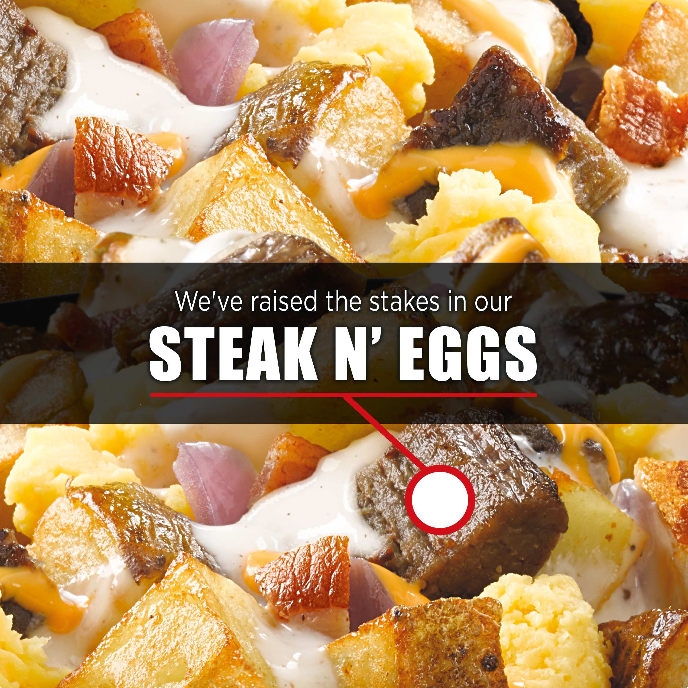 Steak N' Eggs with Bacon, Potatoes, Cheddar Cheese & Creamy Gravy Frozen Meal