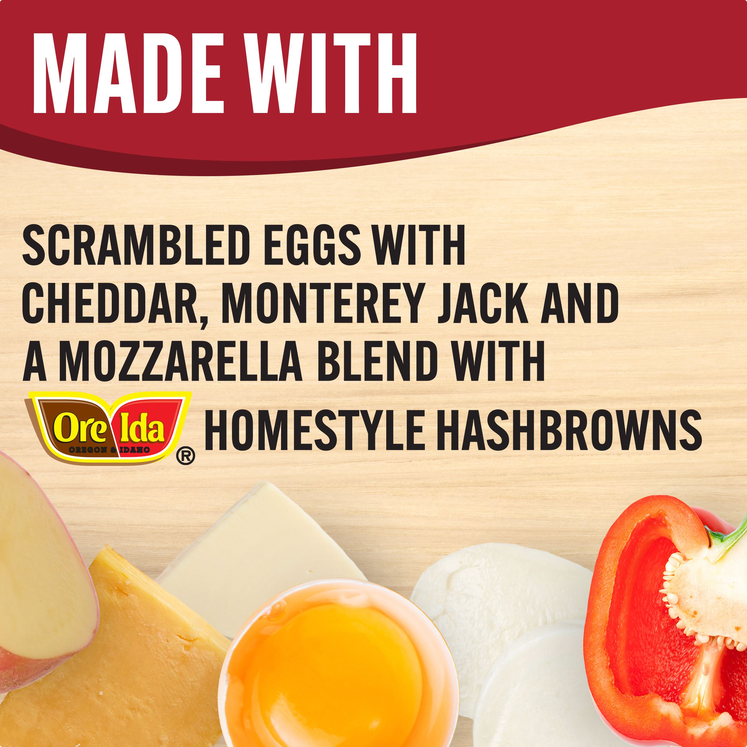 Hash Browns, Eggs & Cheddar, Monterey Jack & Mozzarella Cheeses Frozen Meal