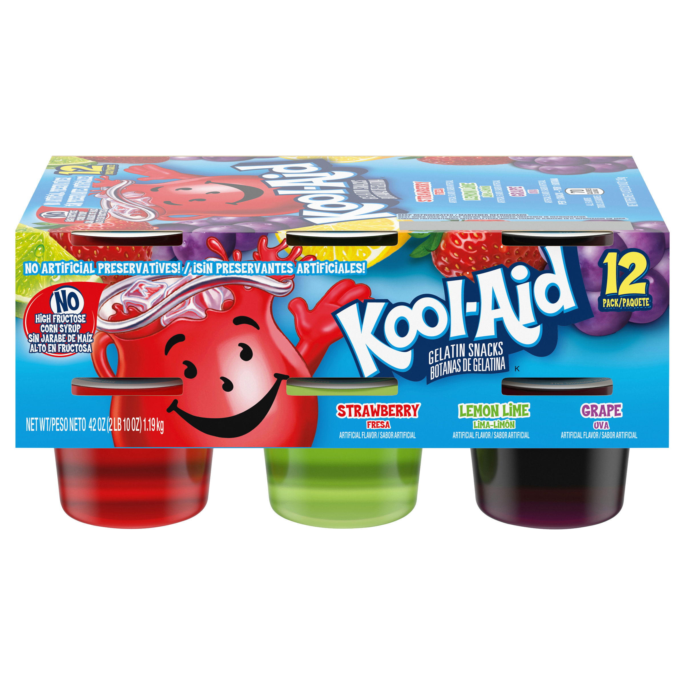 Sugar-Sweetened Strawberry, Lemon Lime & Grape Artificially Flavored Jell-O Ready-to-Eat Jello Cups Gelatin Snack Variety Pack