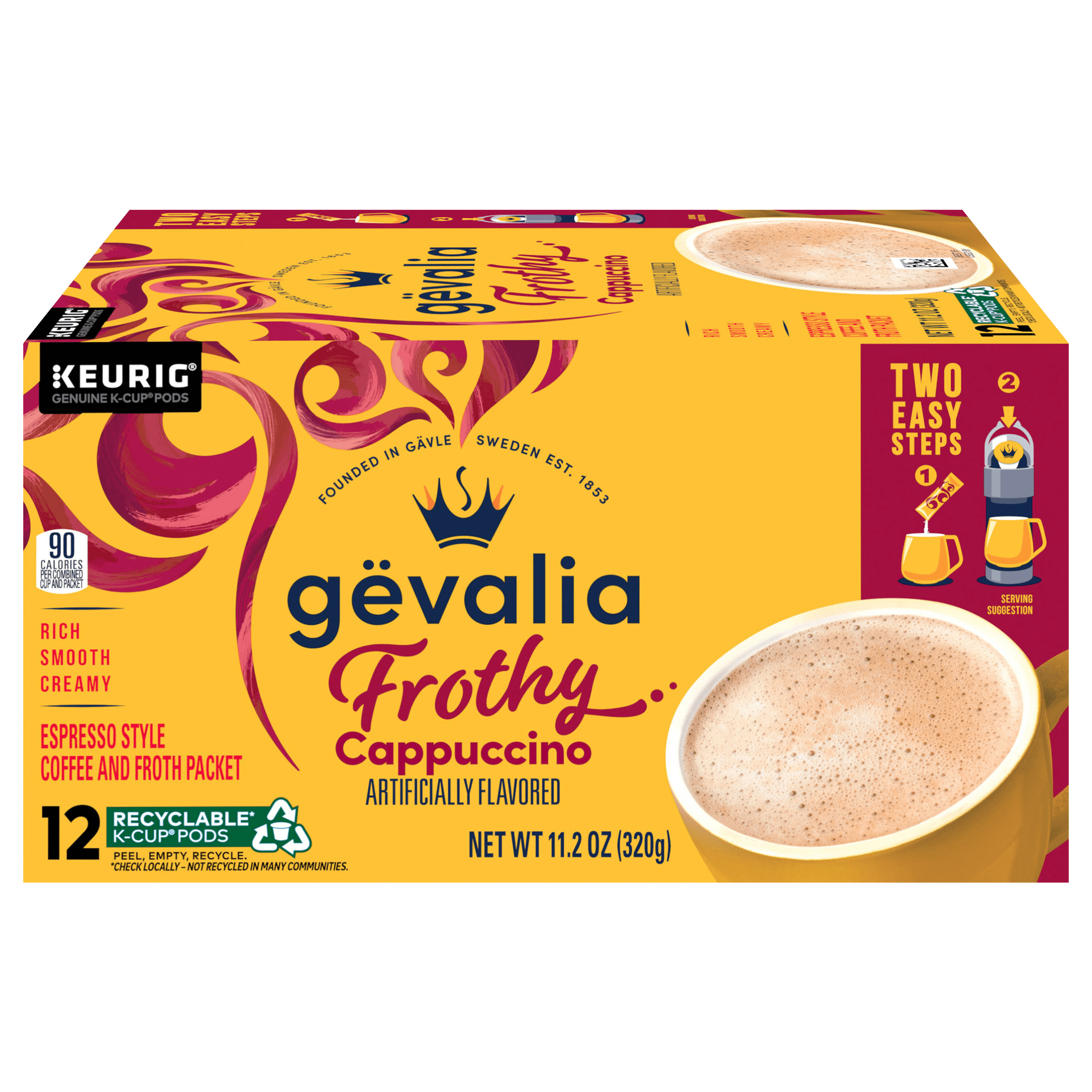 Frothy 2 Step Cappuccino Espresso Style K Cup Coffee Pods Froth Packets Kit GEVALIA Products Heinz