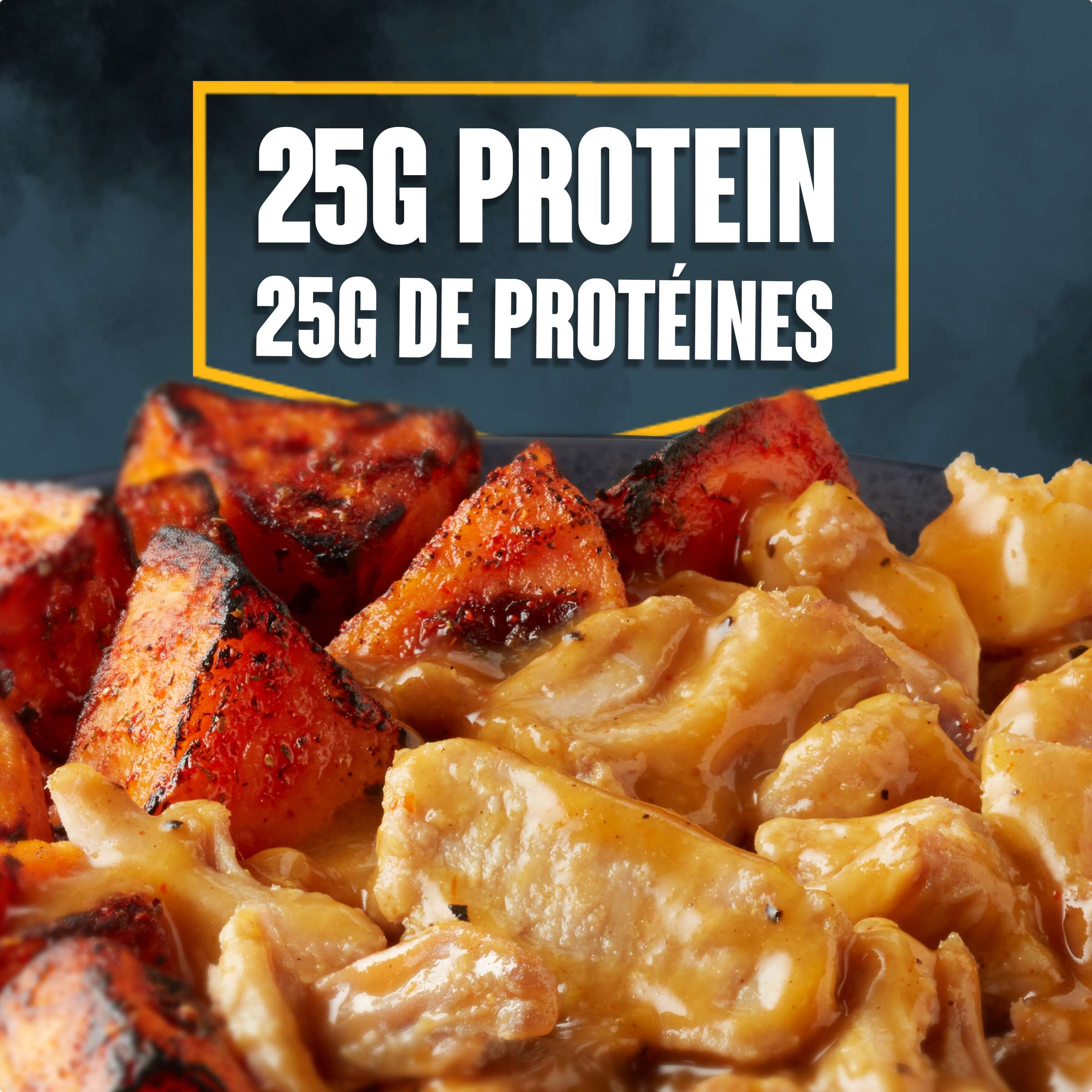 Porc effiloché sucré et piquant avec patates douces épicées surgelé