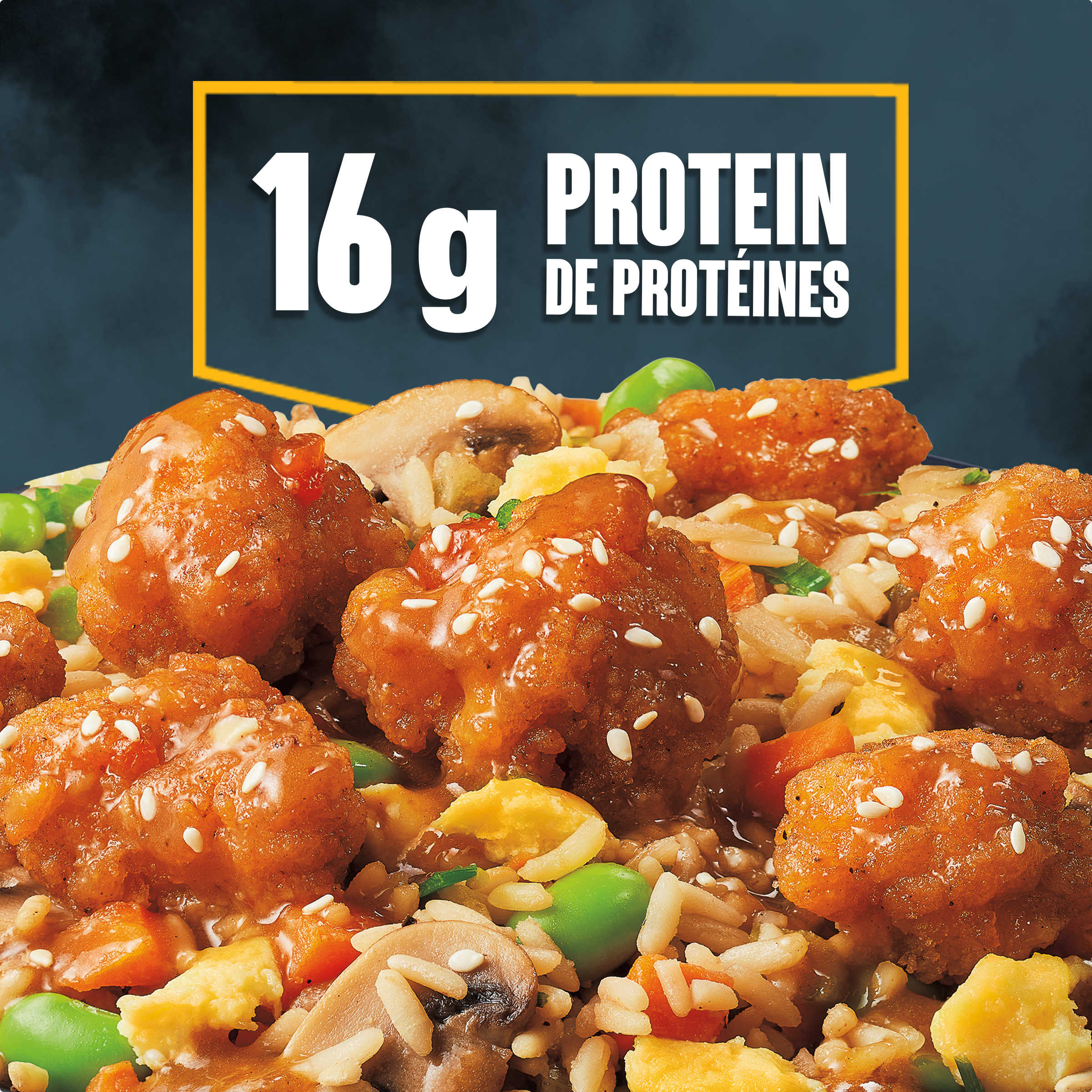 Poulet frit style Sichuan épicé sur riz, repas surgelé