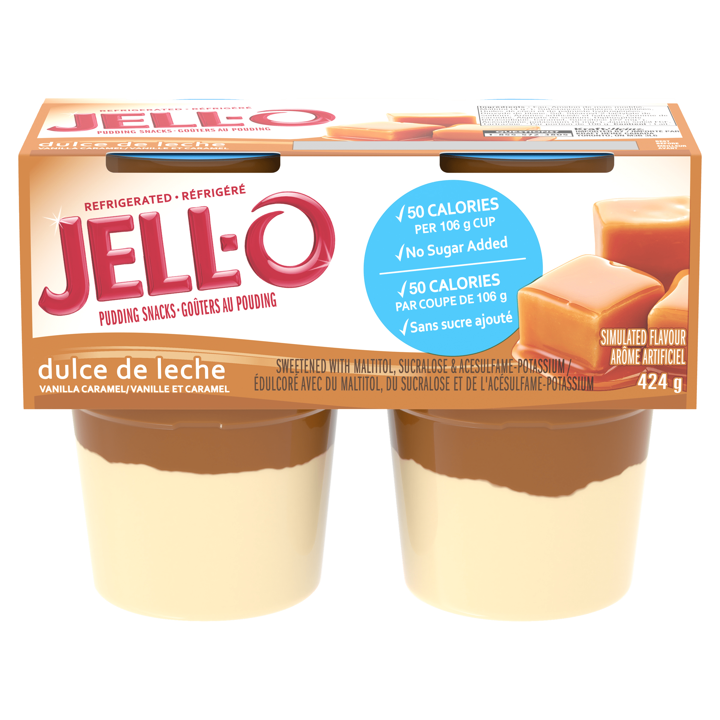 Goûters au pouding réfrigérés Dulce de leche (sans sucre ajouté) JELL
