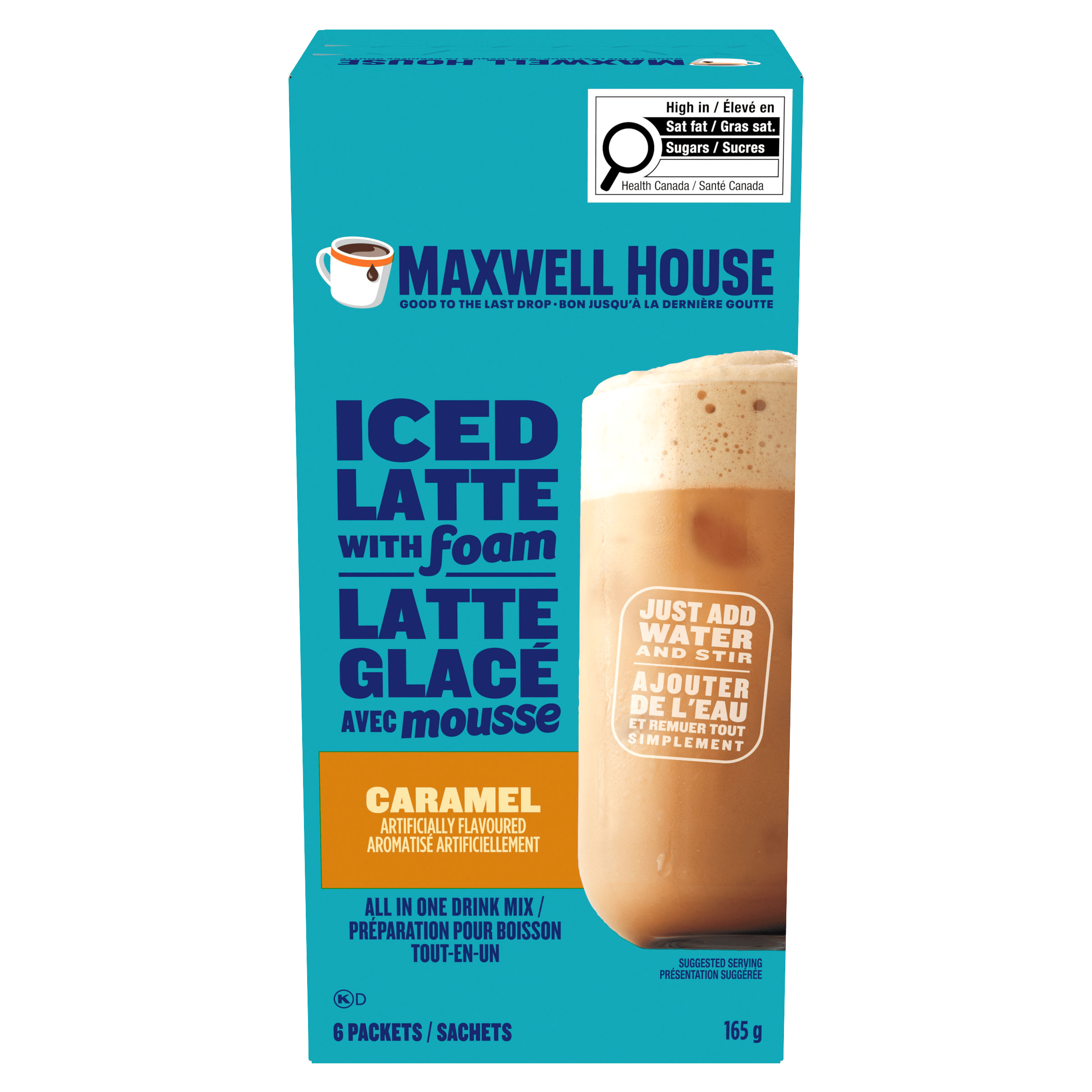 Latte au caramel glacé avec mousse de café instantané