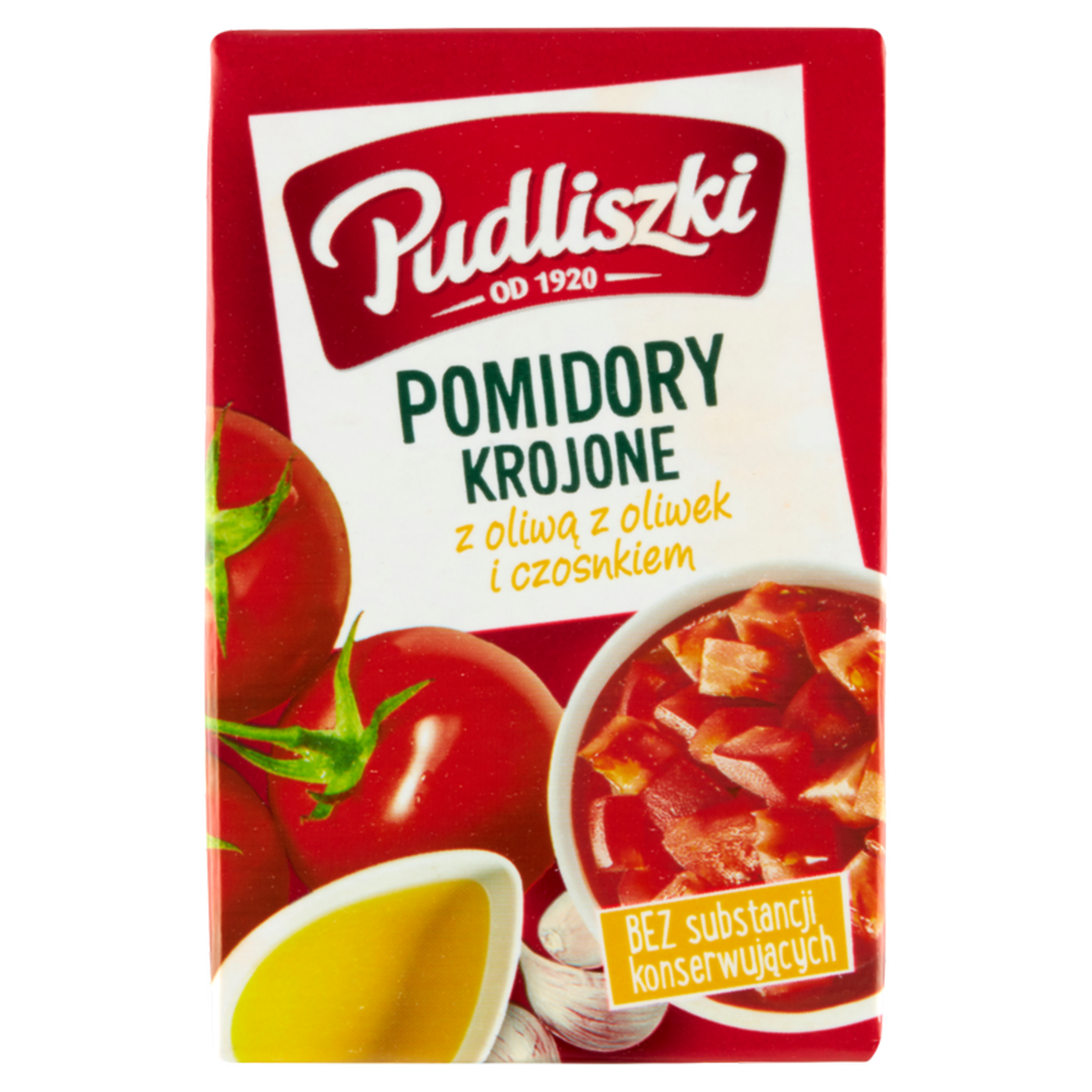 Pomidory krojone z oliwą z oliwek i czosnkiem 390 g