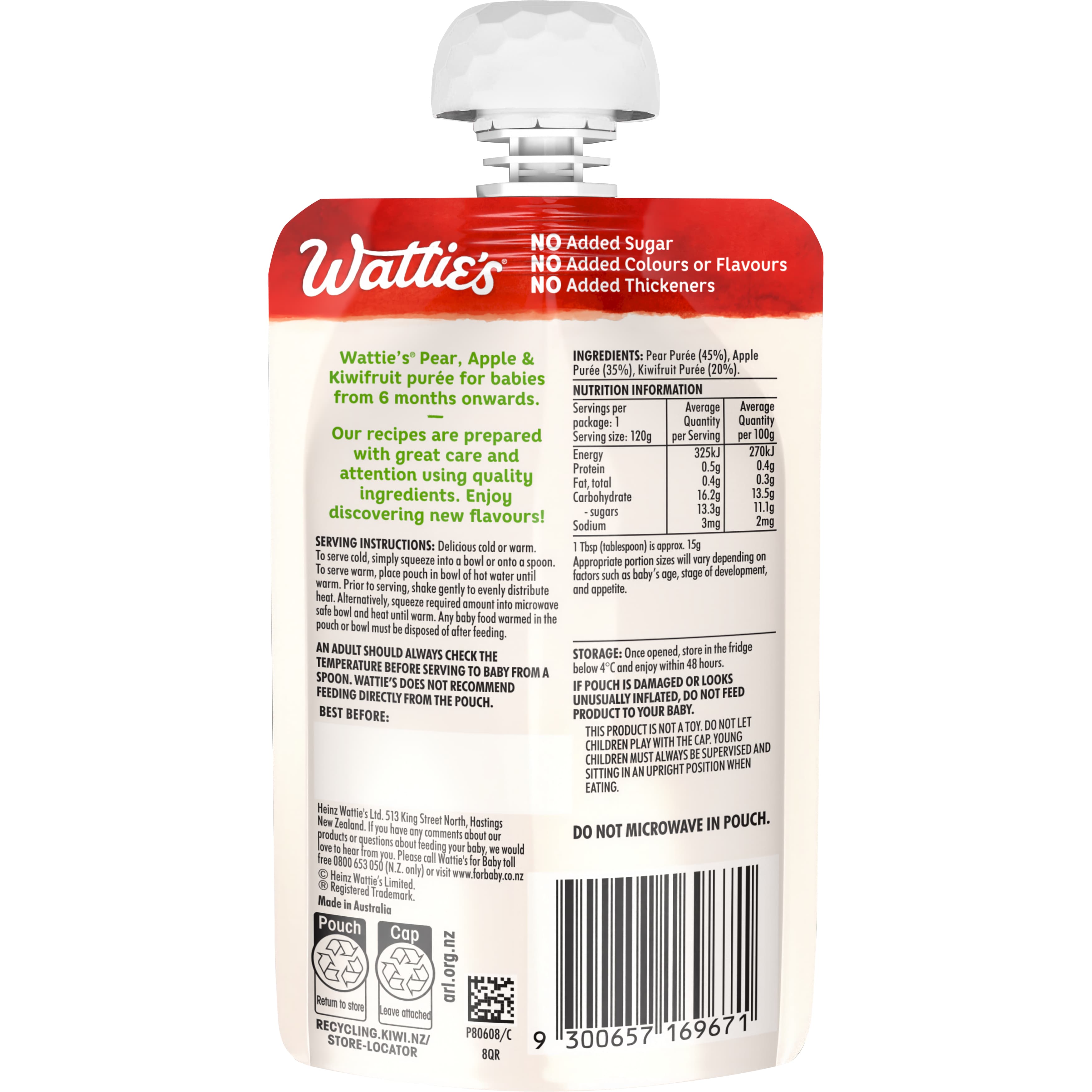 Wattie's® Pear, Apple & Kiwifruit 6+ months 120 g