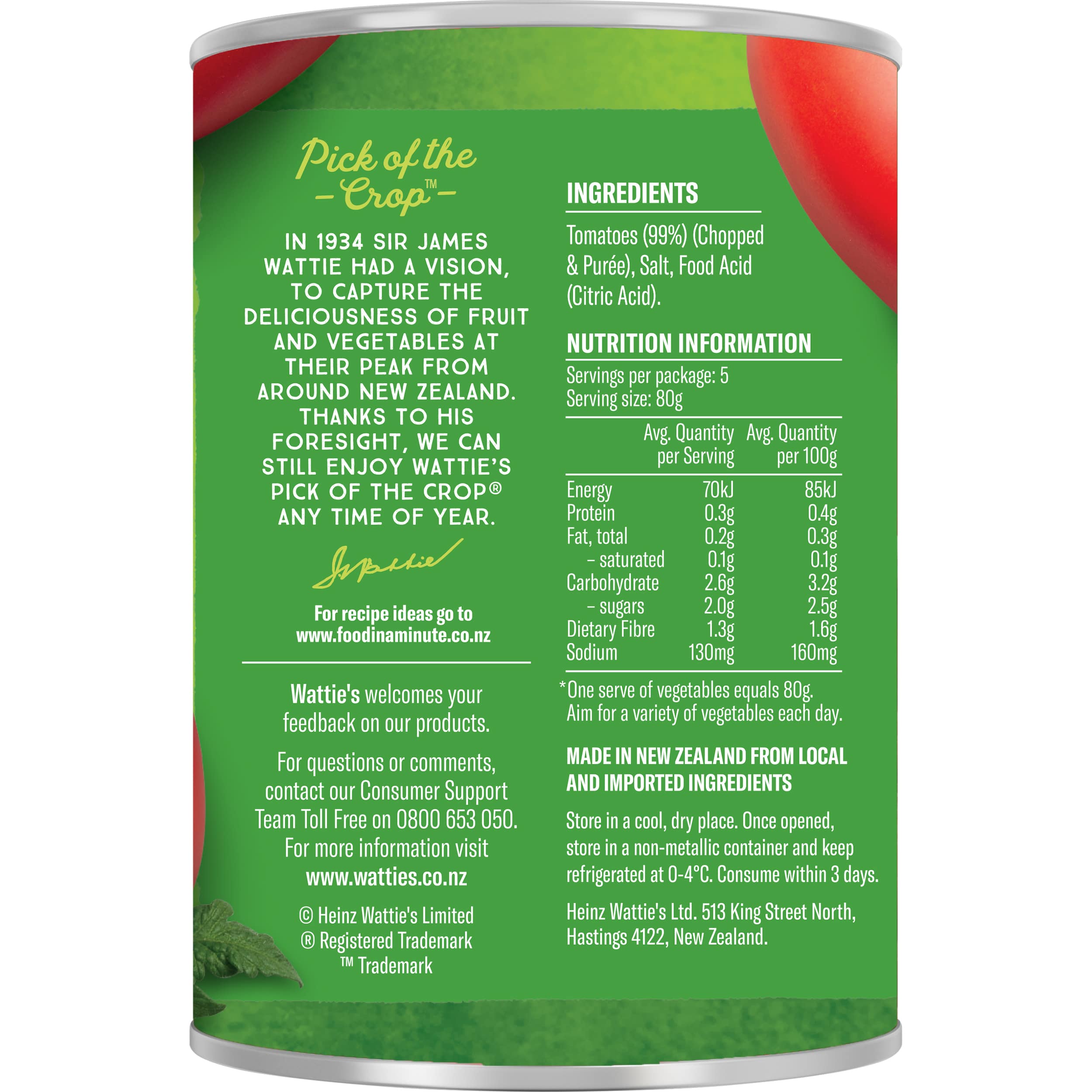 Wattie's® Tomatoes Chopped in Purée 400g