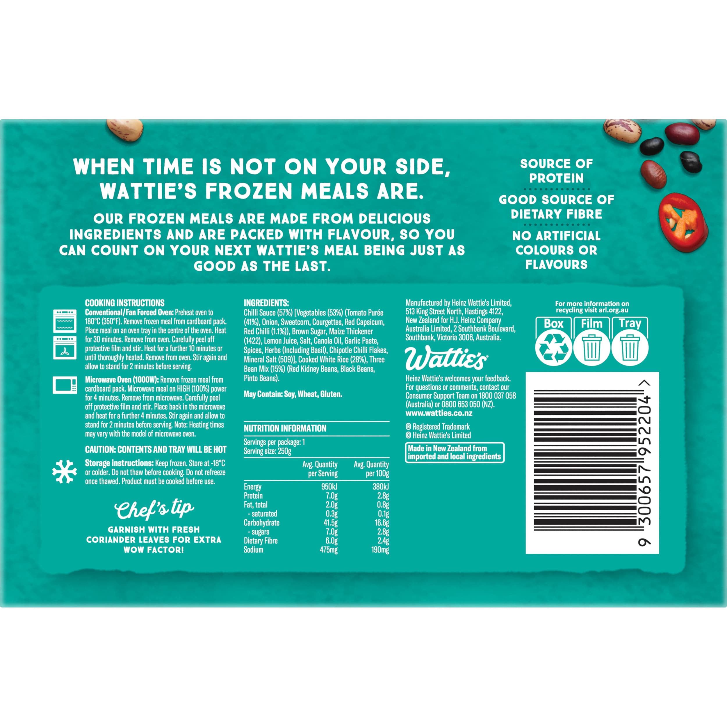 Wattie's® Frozen Meal Three Bean Chilli 250g