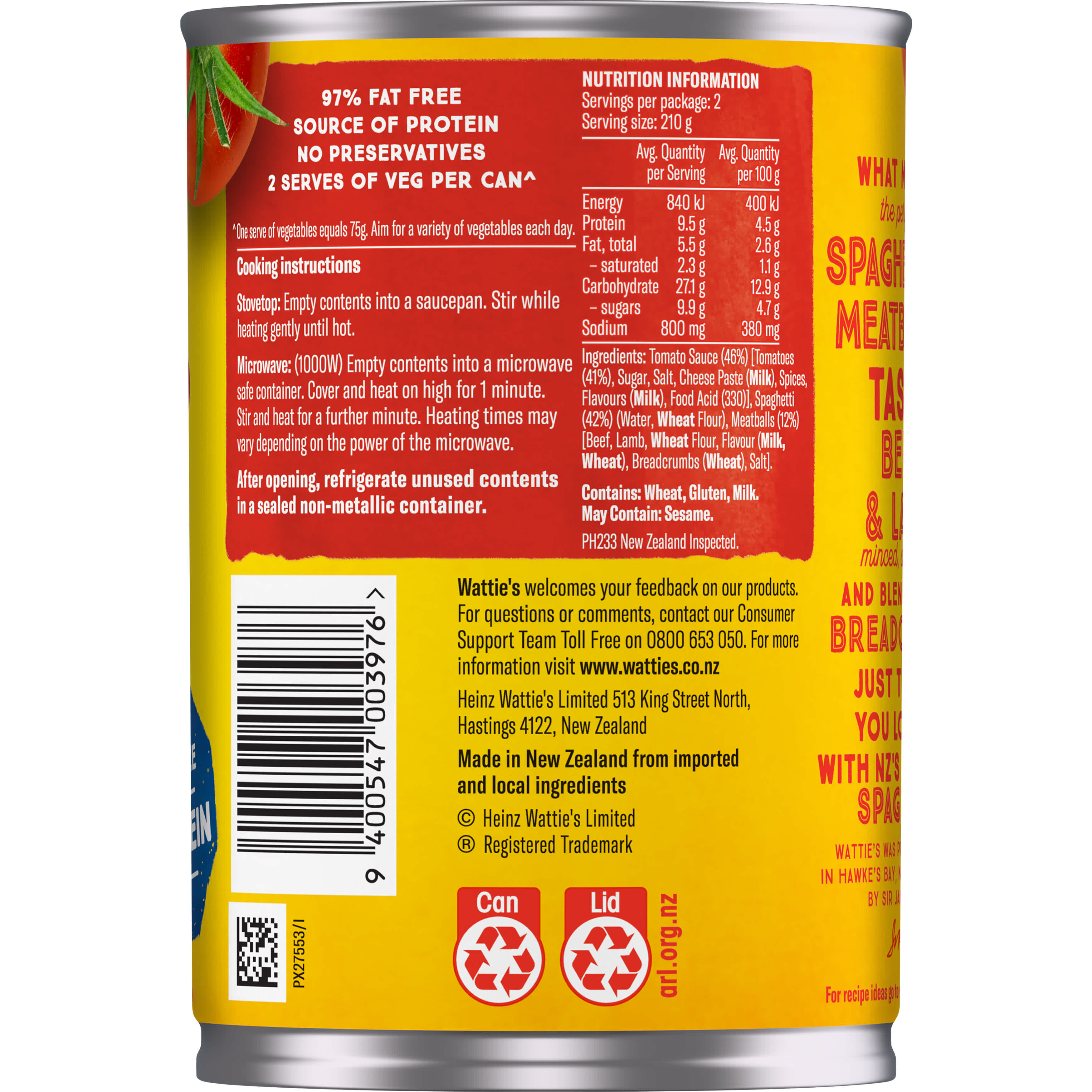 Wattie's® Spaghetti with Meatballs 420g