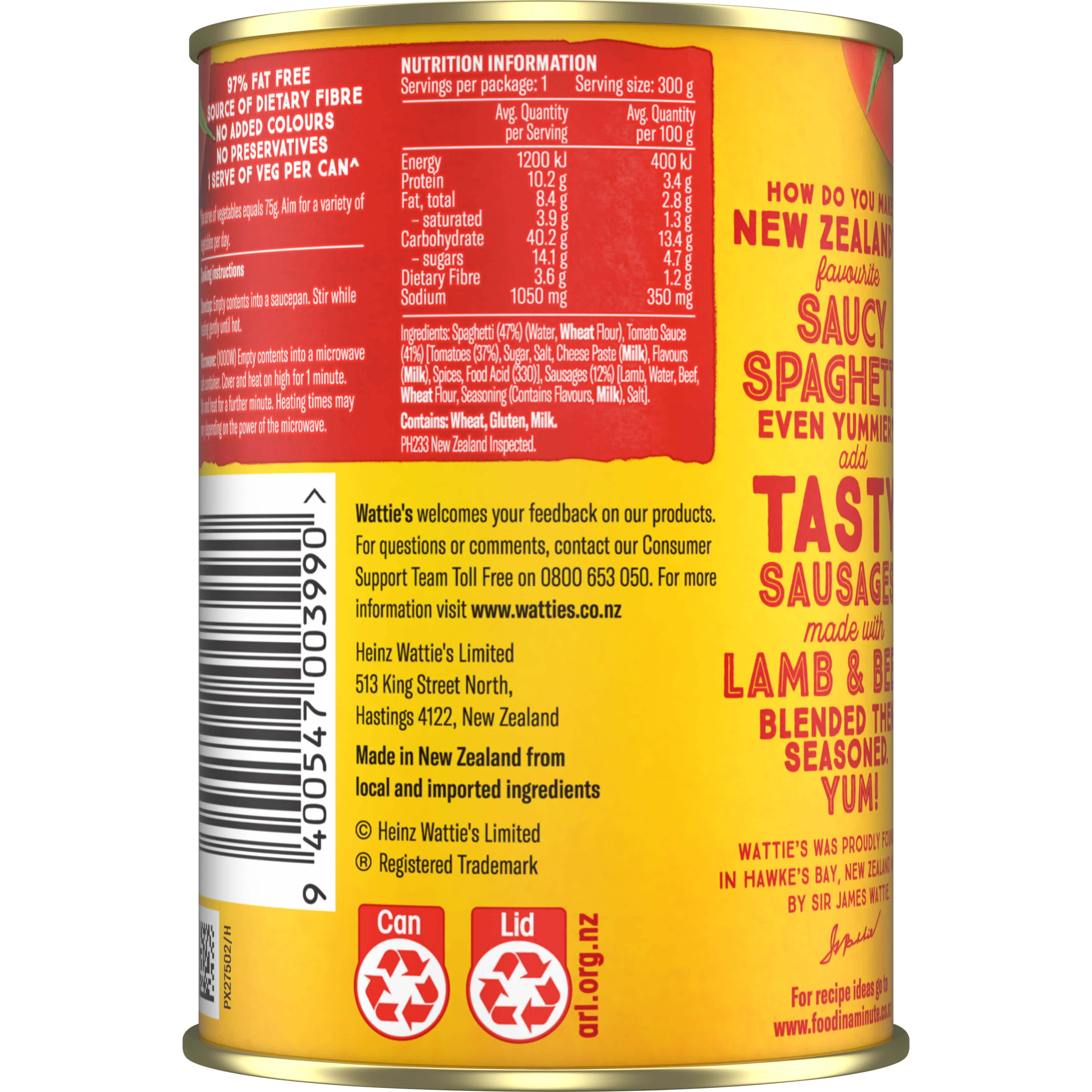 Wattie's® Spaghetti with Sausages  300g
