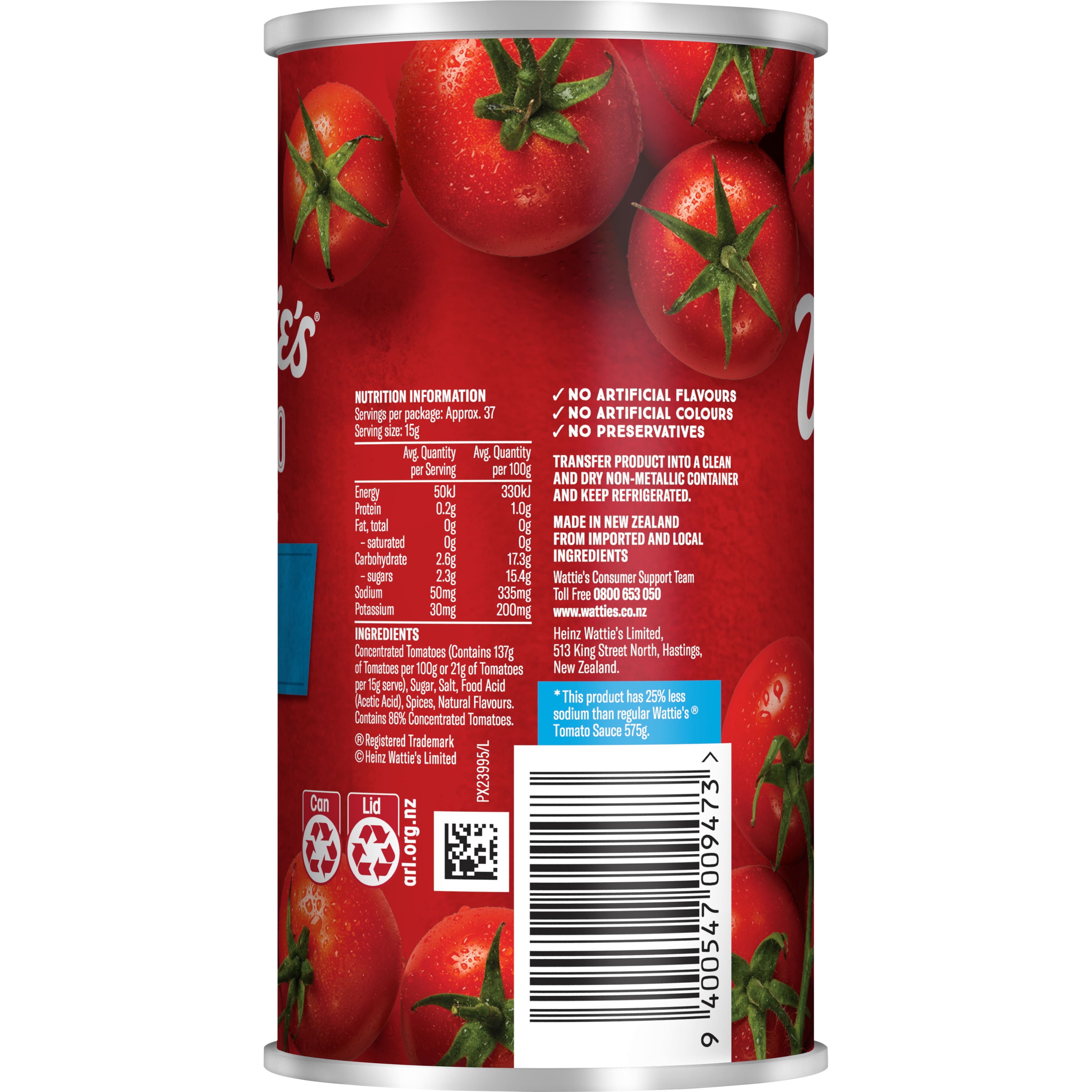 Wattie's® Tomato Sauce Lite* Reduced Salt* 560g
