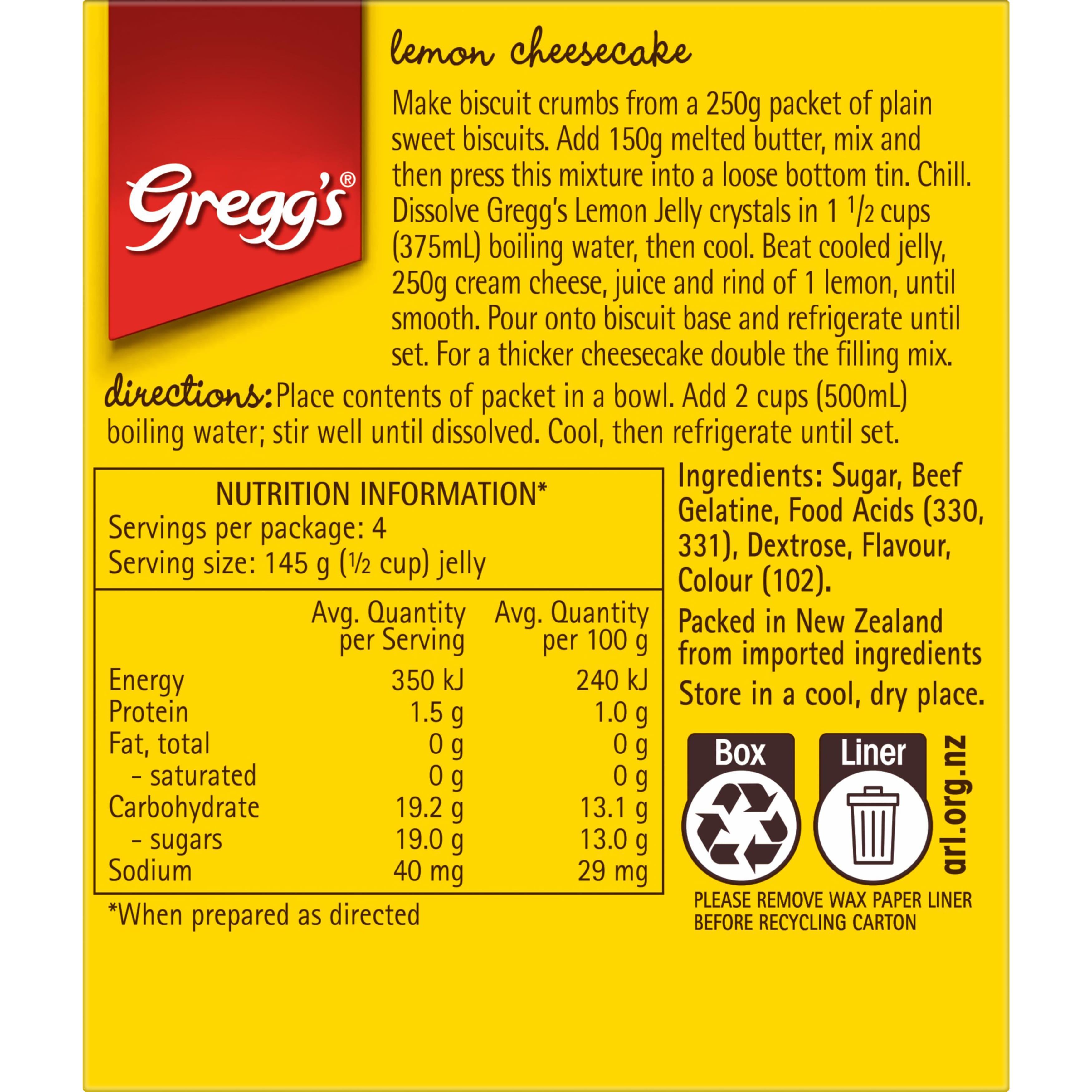 Gregg's® Lemon Flavoured Jelly Crystals 85 g