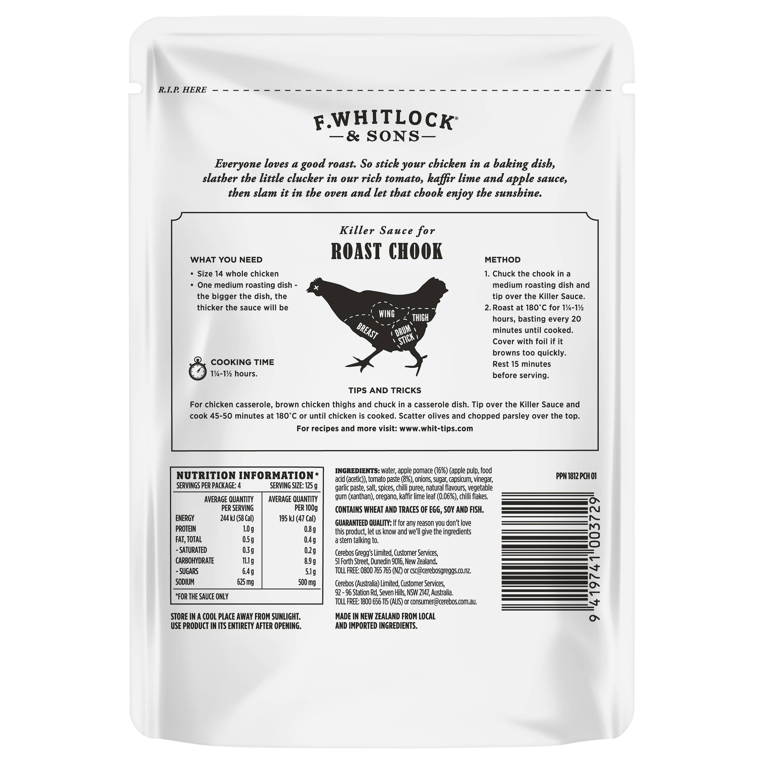 F. Whitlock & Sons® Killer Sauce for Roast Chook 500g