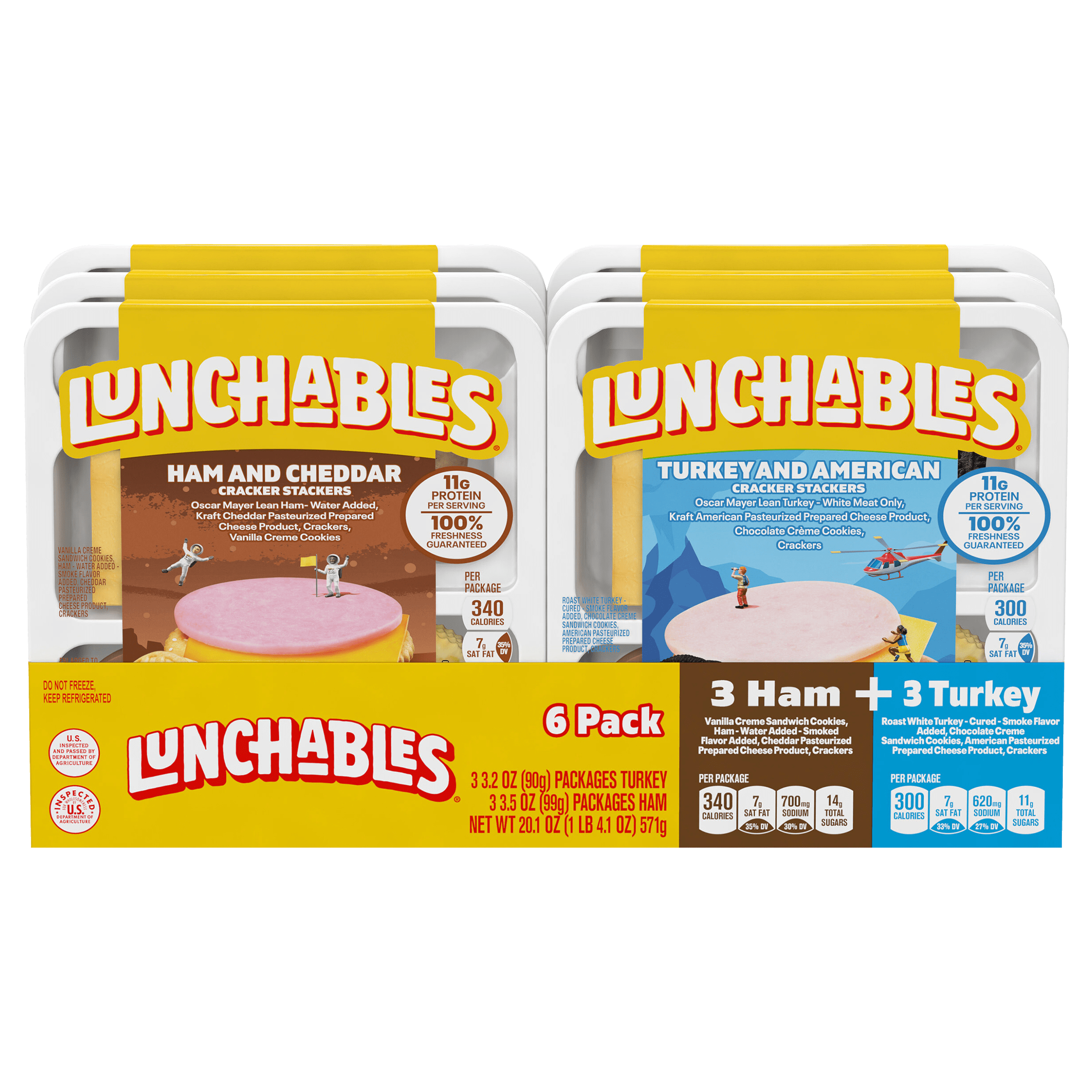 Ham & Cheddar Cheese & Turkey & American Cheese Cracker Stackers Snack Kit Variety Pack