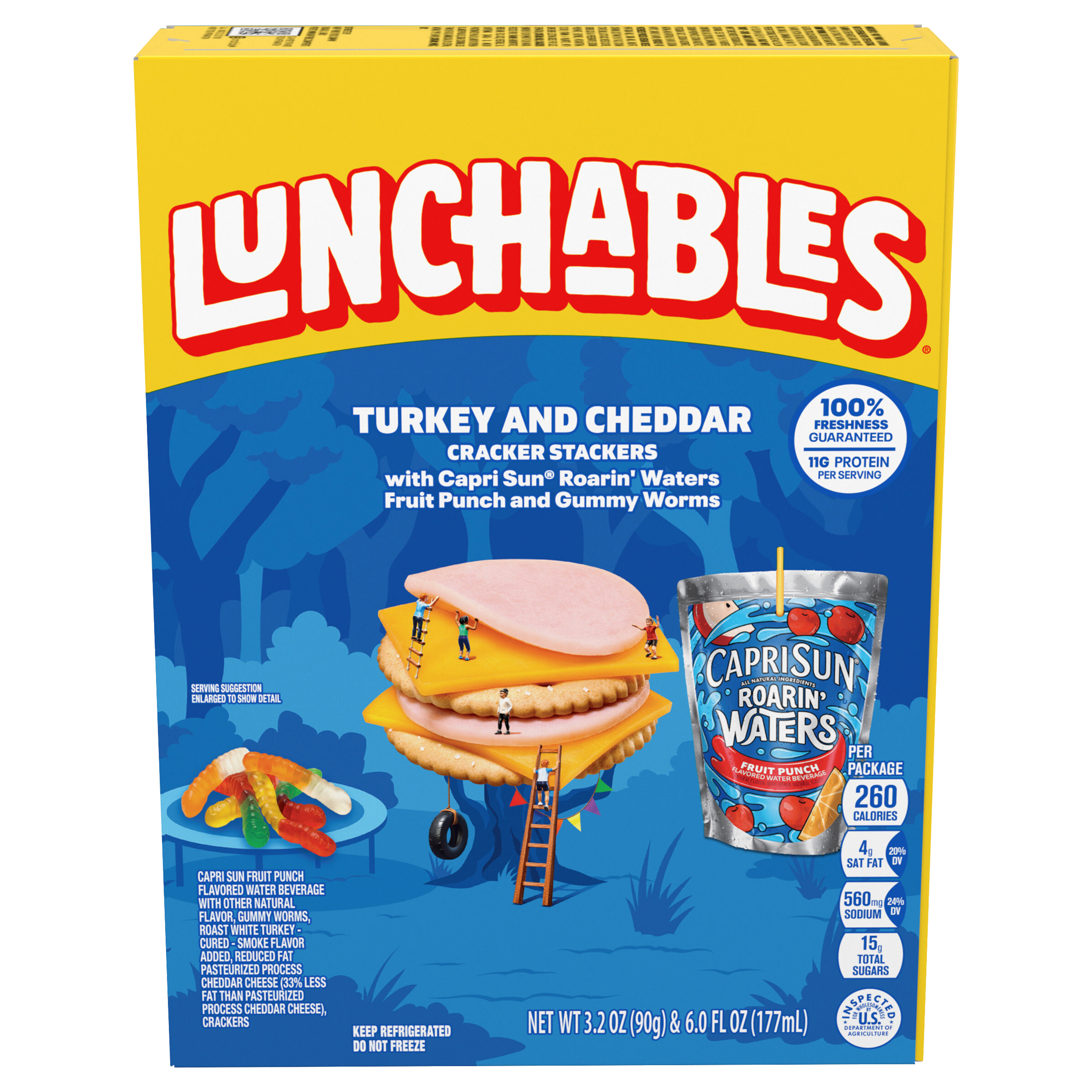 Turkey & Reduced Fat Cheddar Cheese Cracker Stackers Meal Kit with Capri Sun Fruit Punch 100% Juice Drink & Gummy Worms